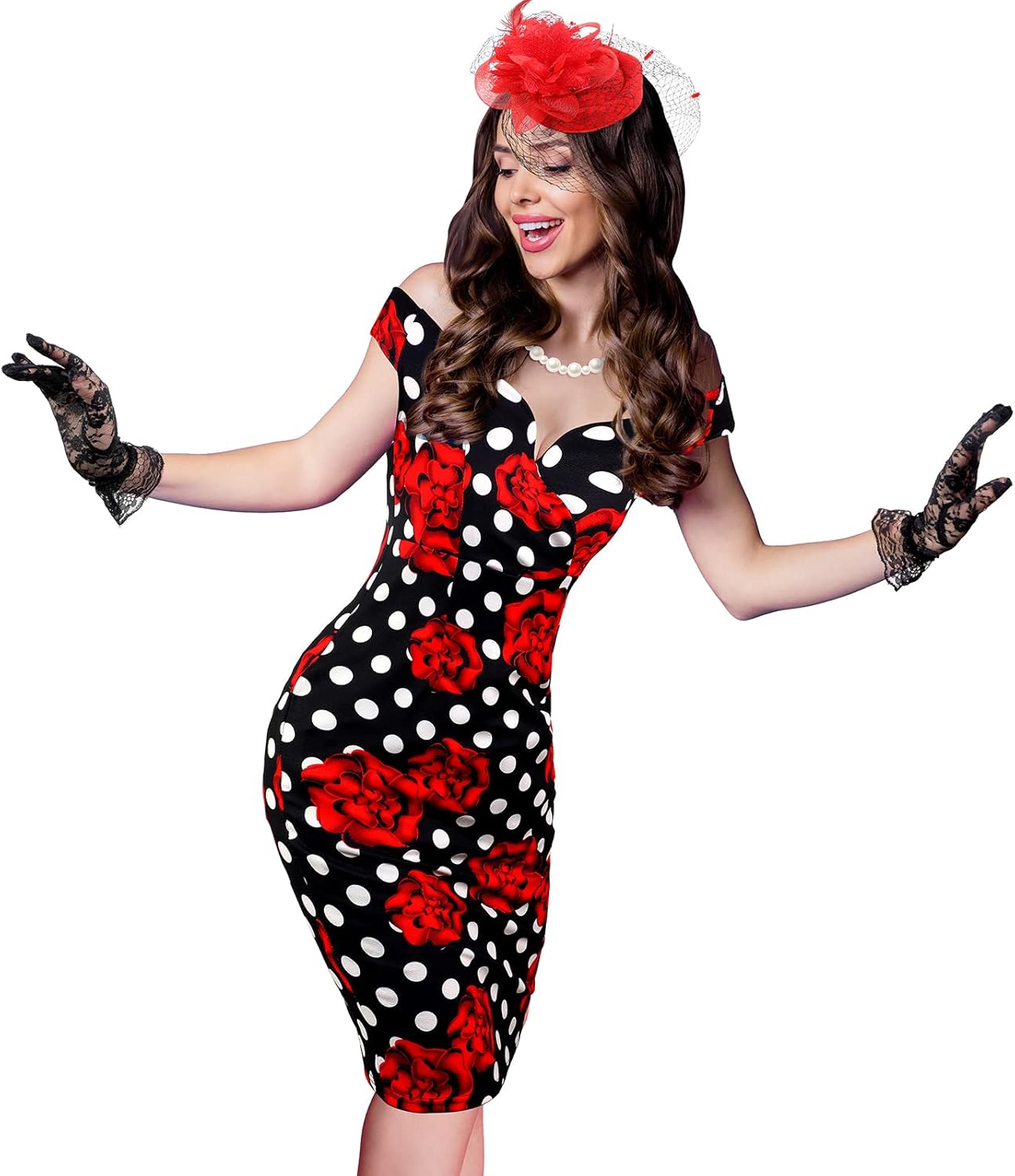 JenPen 5 Pcs Tea Party Dresses Vintage Rose Polka Dot Dress 1950s Derby Pencil Bodycon for Women Ladies Party Attire - Image 5