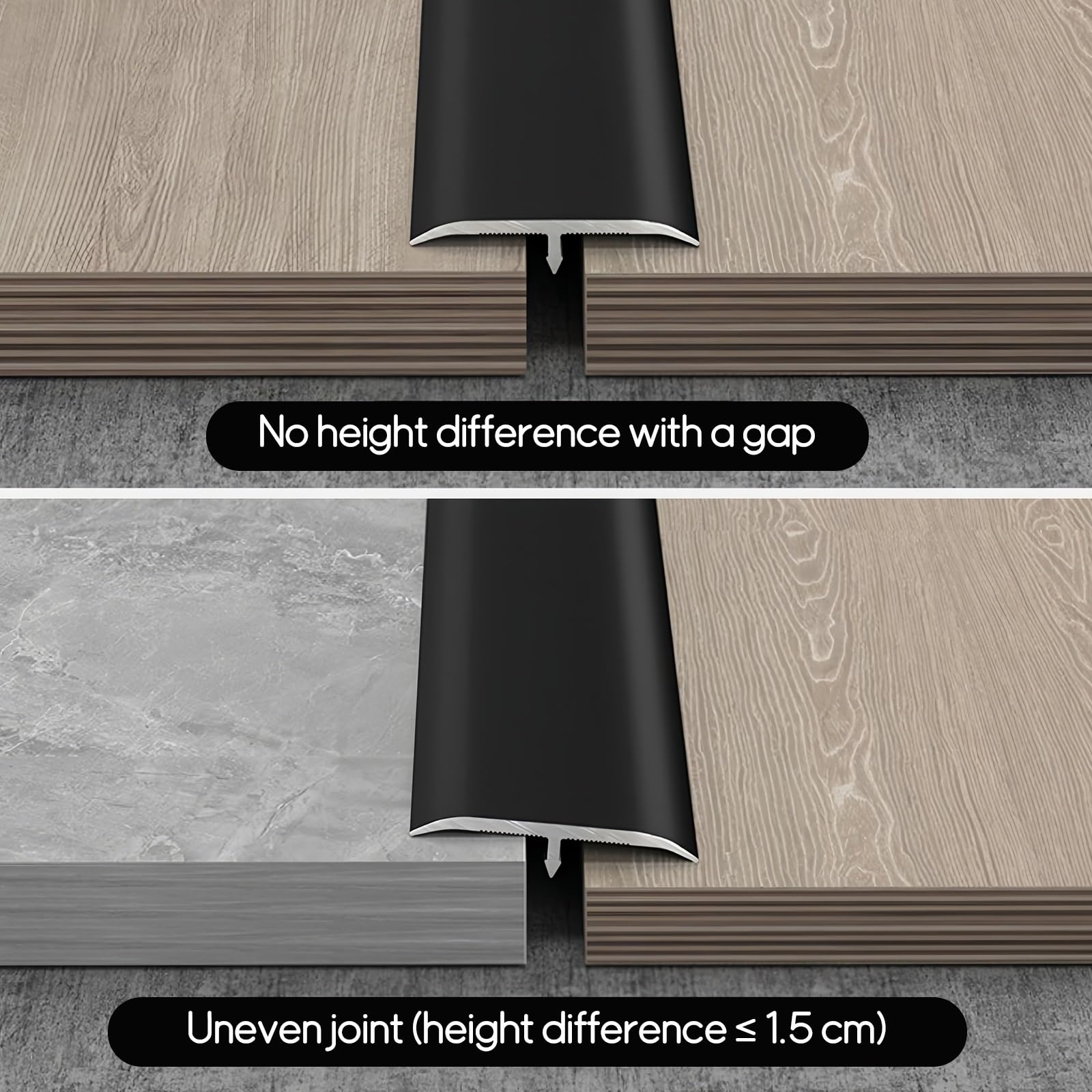 Matowe czarne aluminiowe paski działowe do dywanów, 0,9/2,7 m, listwa przejściowa do salonu, kuchni i drzwi (3,3 cm x 2,7 m) - łatwa instalacja, trwała i stylowa