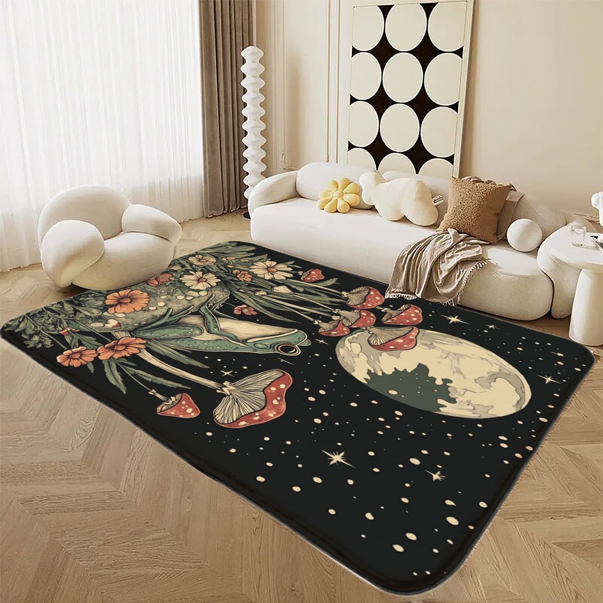 Plant Mushroom Print Carpet, Non-Slip Soft Hippie Moon Carpet, Soft Non-Slip Washable Suitable for Living Room Game Room Bedroom Dormitory Restaurant Home Office Mushroom Fun Print 24x36inch