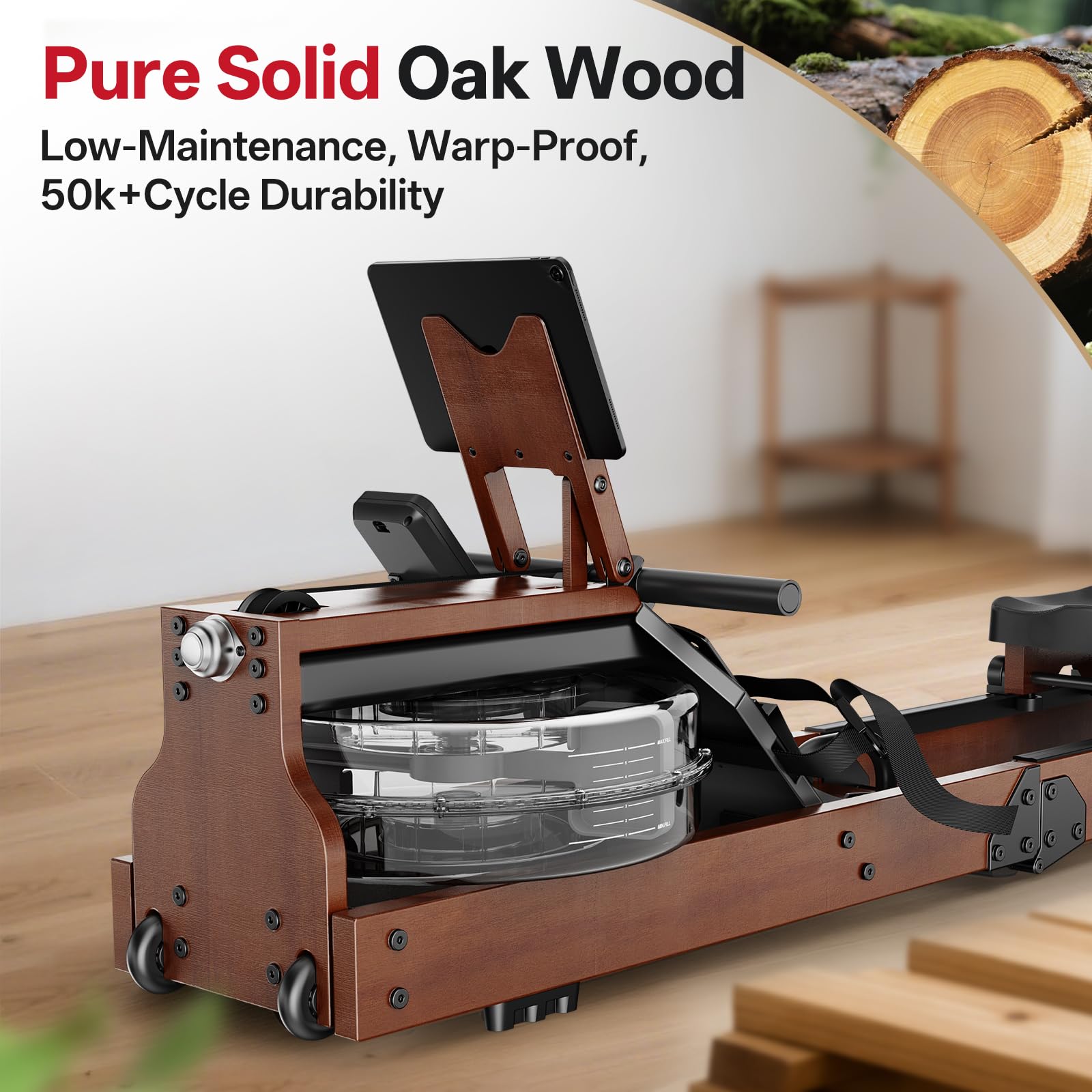 JOROTO Rudergerät für Zuhause, Holz Wasser Rudergerät Klappbar | Bluetooth-Verbindung zur Kinomap-App | Maximale Gewichtskapazität 150 kg | 16L Wassertank | 98% vorinstalliert