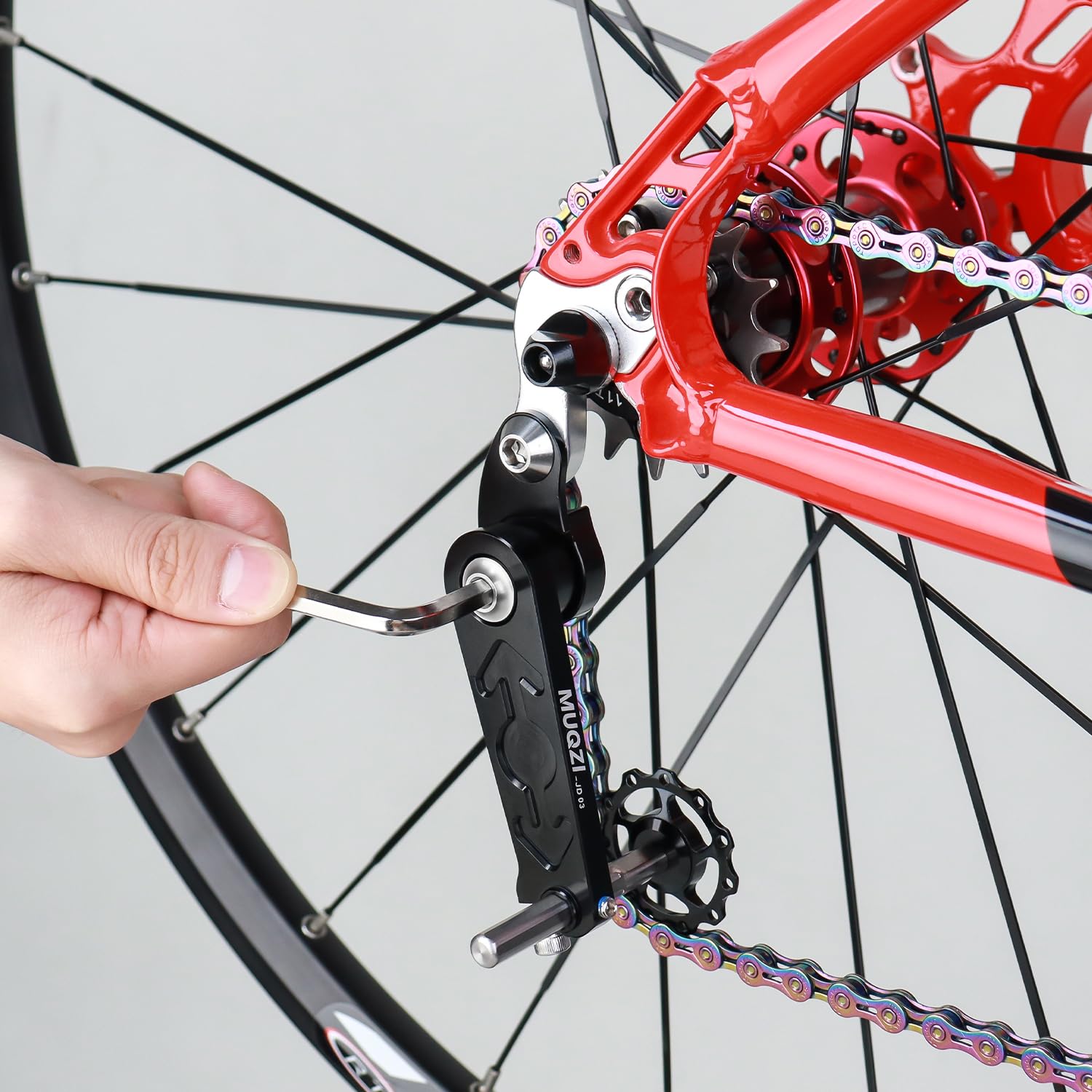 Catena Singola per Bicicletta, Tensionatore Regolabile in Lega di Alluminio per MTB e Bici da Corsa, Nero