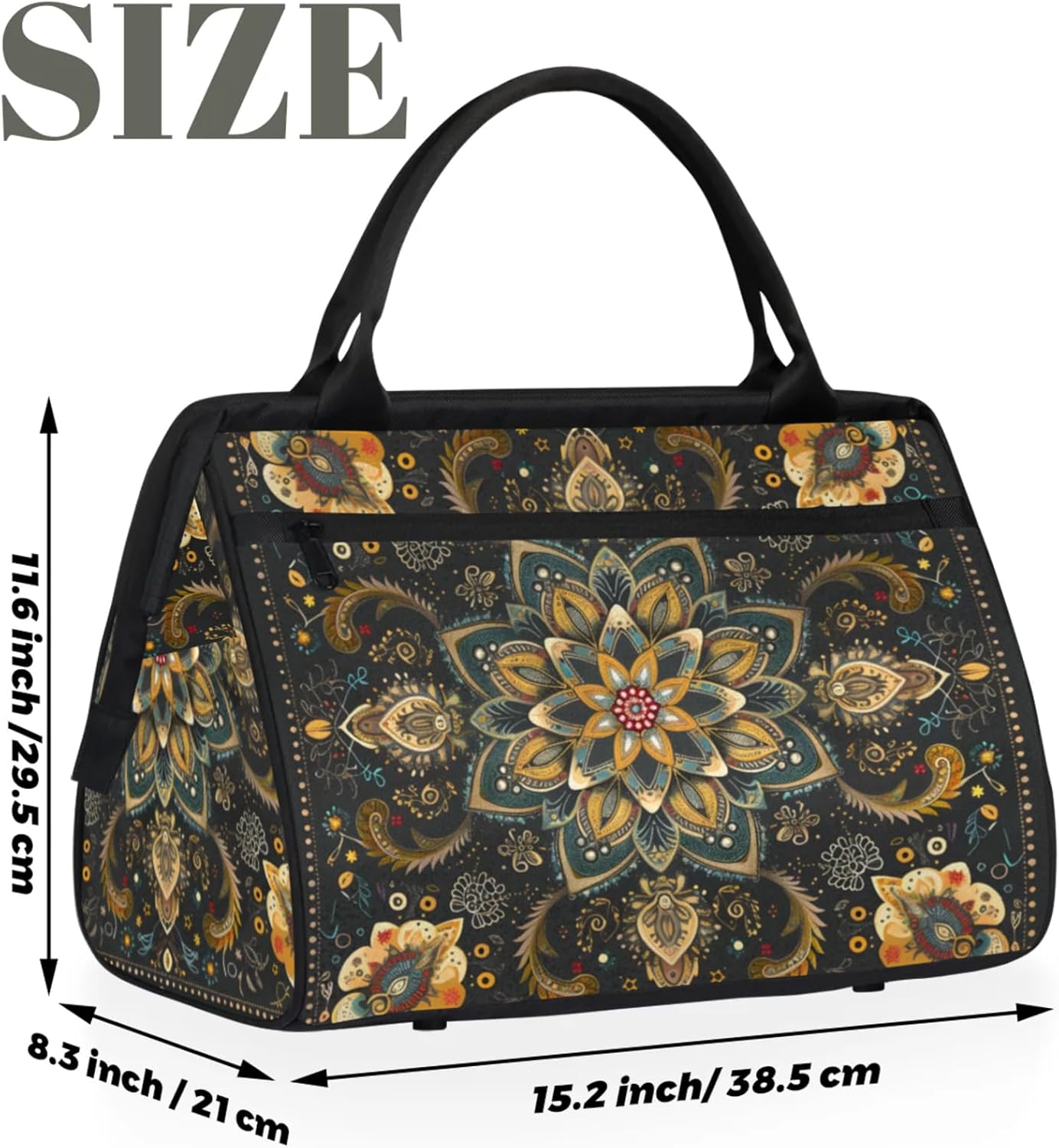 Overnight Weekender Bag for Women Men Carpet Flower Vintage Waterproof Carry On Travel Duffel Bags with Zipper Lightweight Sports Gym Bag Luggage Workout Handle Bags for Traveling Yoga Camping - Image 2