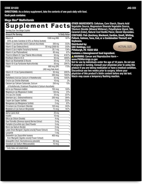 GNC Mega Men Healthy Testosterone Vitapak Program V2, 30 Ct, 30 Servings