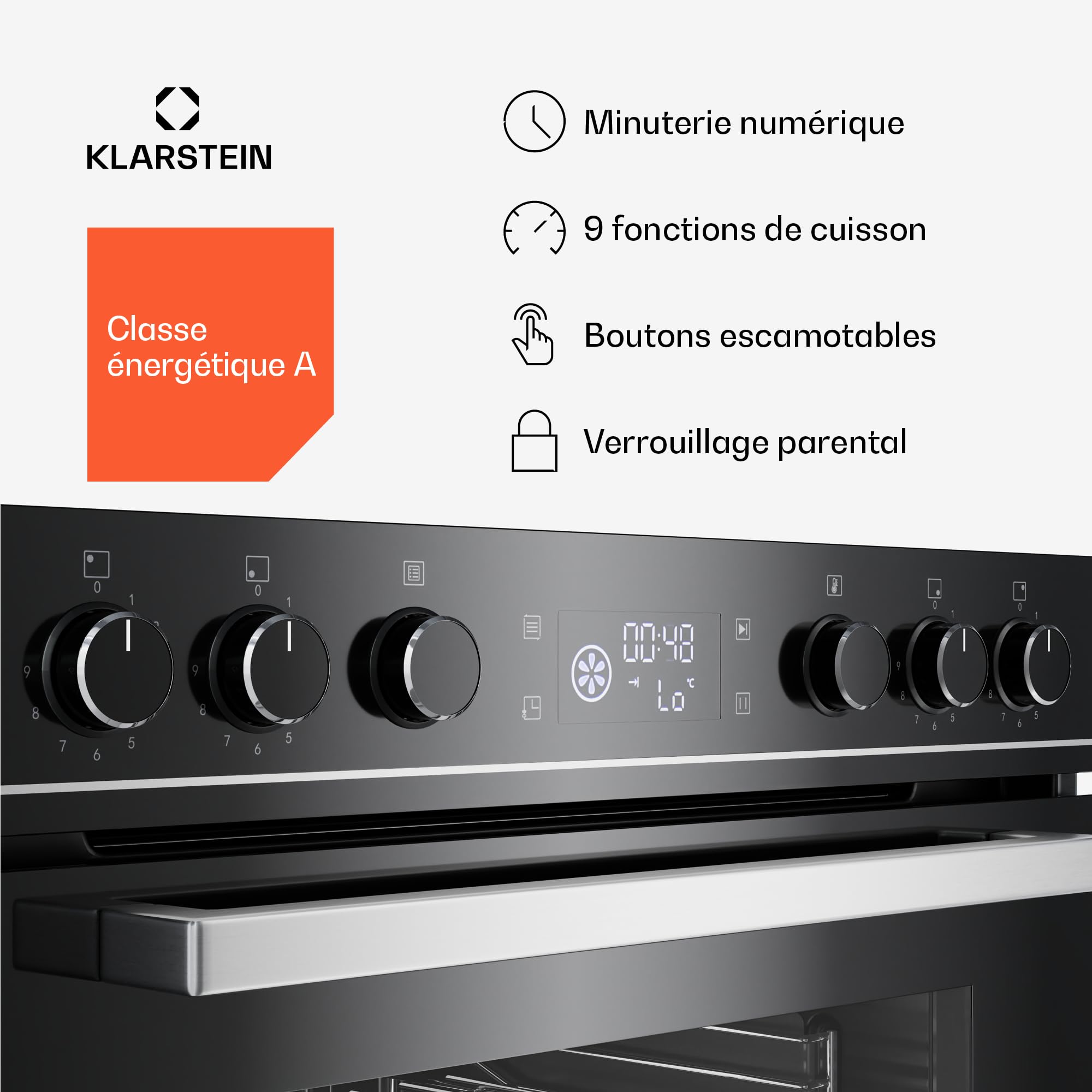 Klarstein ControlSync Four Avec Plaque Induction - Four 72L Avec Minuterie Numérique, 9 Fonctions, Sécurité Enfants, Plaque 4 Zones Booster, Design Verre Noir, Classe Énergétique A