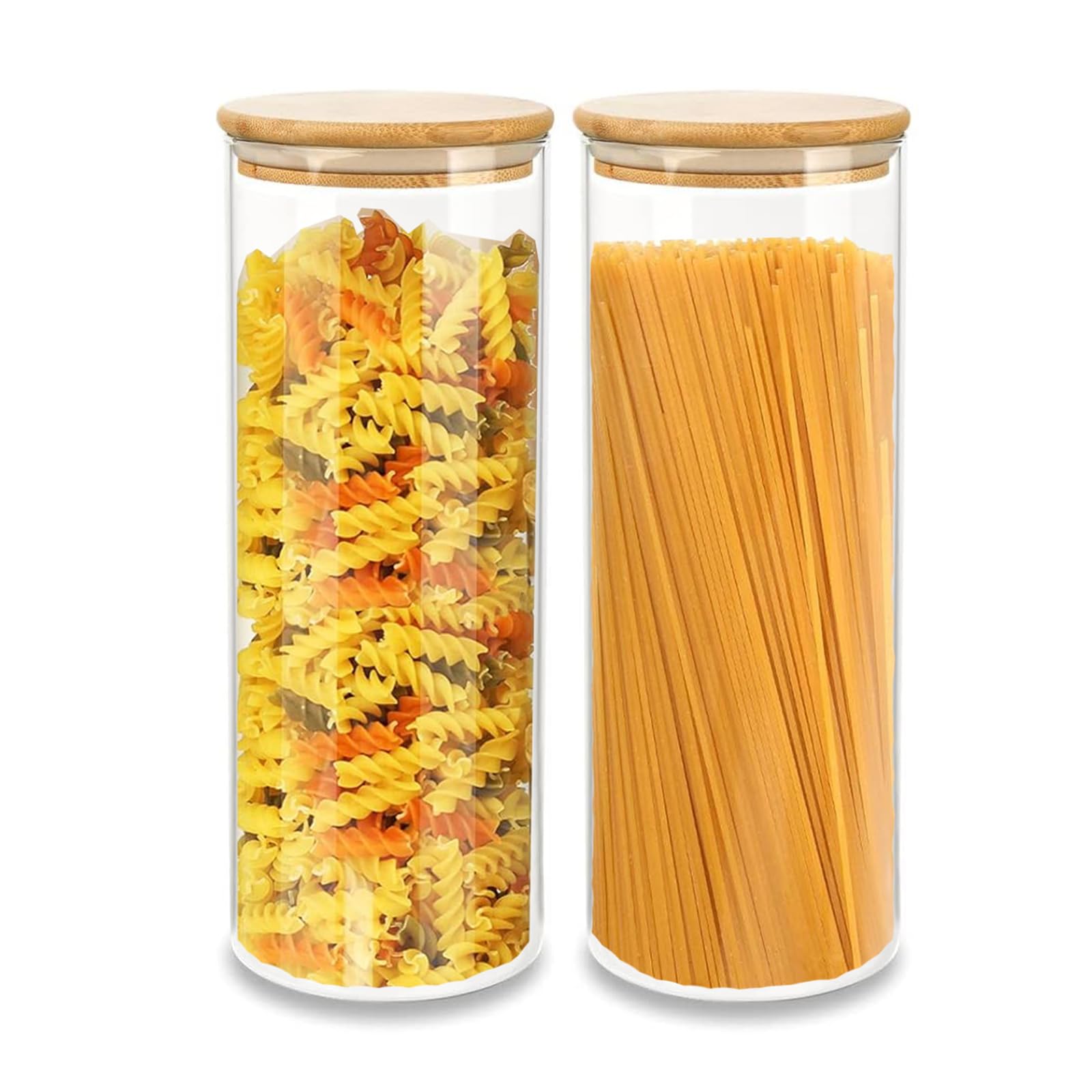 Keyoung 2 pieces cereal storage glass, storage jars with lid, 2100 ml for oats, cereal, pasta, rice, nuts, flour storage