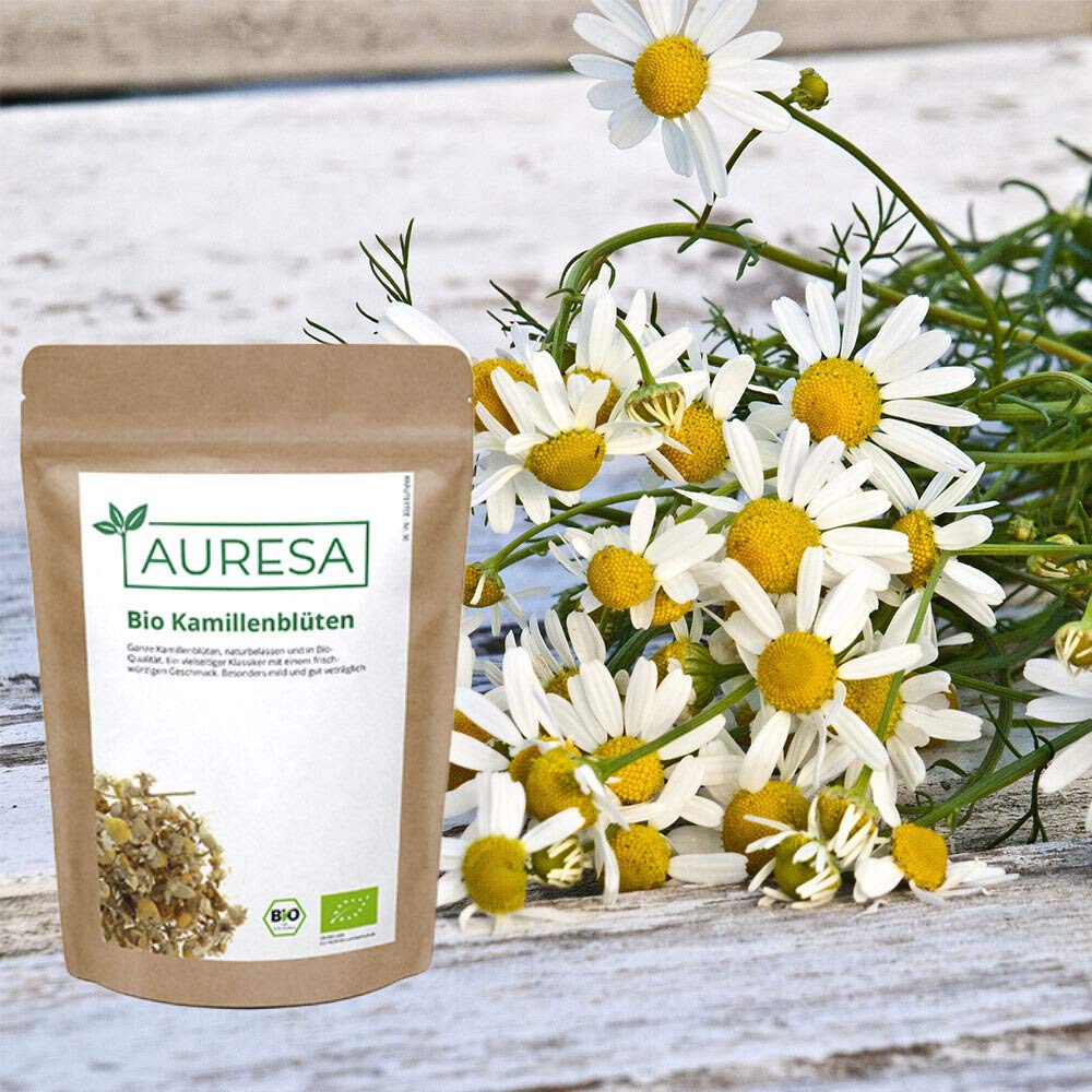 AURESA Bio Kräutertee Kamillenblüten | Frisch-würziger Geschmack | Ganze Kamille aus kontrolliert biologischem Anbau