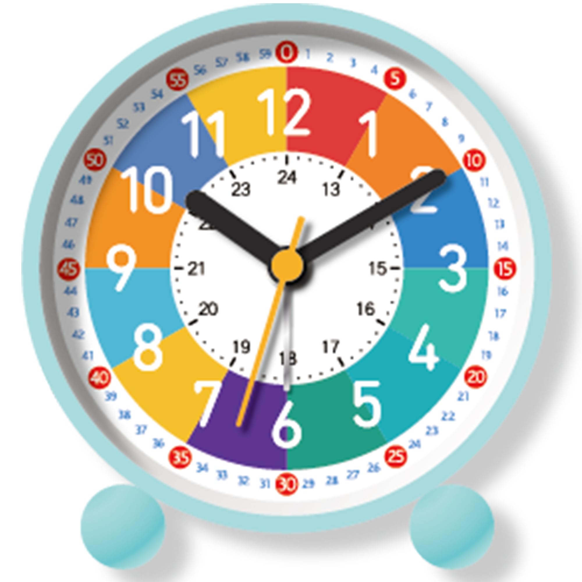 Analog Alarm Clock for Kids: Telling Time Teaching Clock Learning Clock with Colorful Dial, Silent Wall Clock to Teach Kids How to Tell Time, Battery Operated Alarm Clock with Back-Light (Blue)