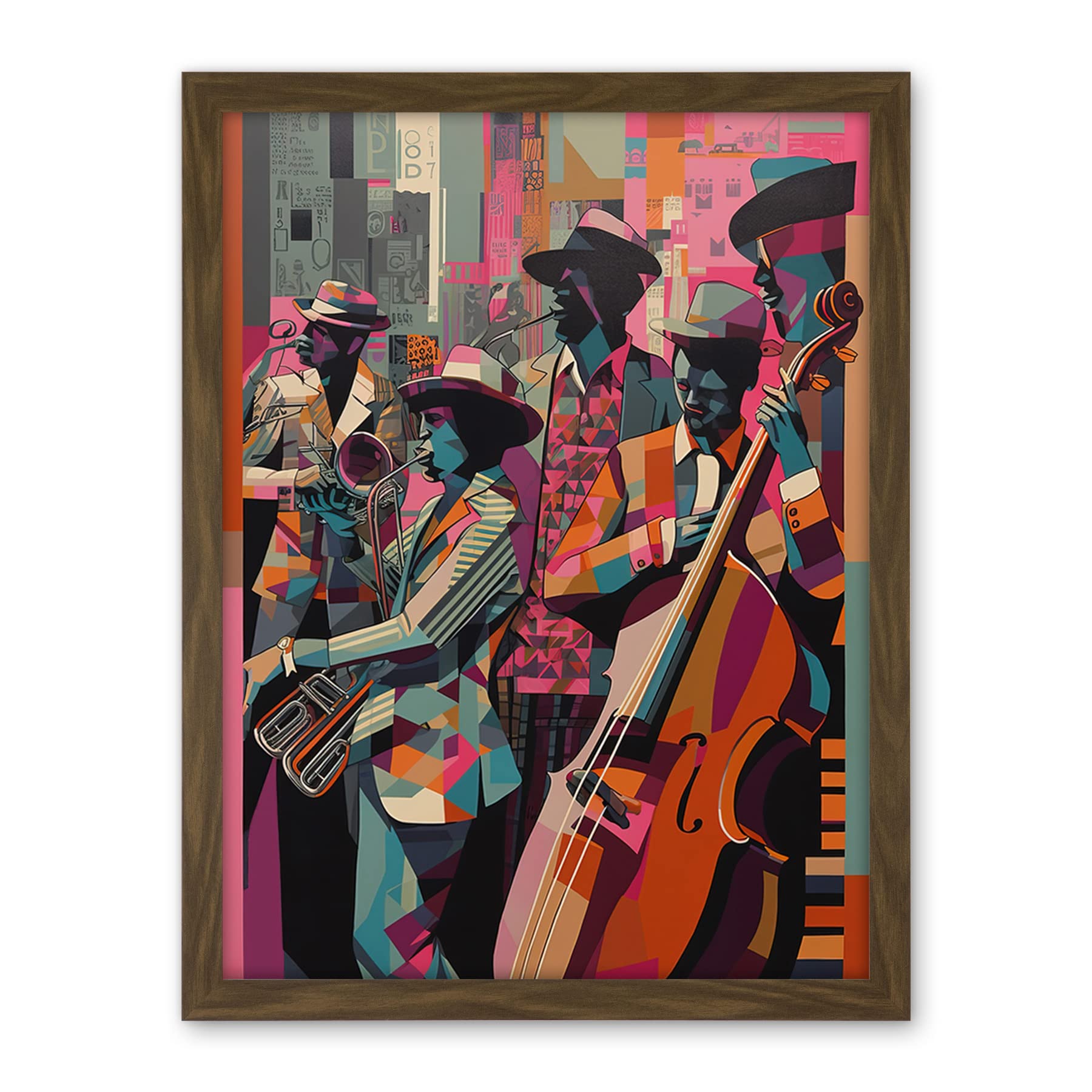 Artery8 New Orleans Jazz Festival Musicians Warming Up in the City Street Abstract Modern Painting Artwork Framed Wall Art Print 18X24 Inch