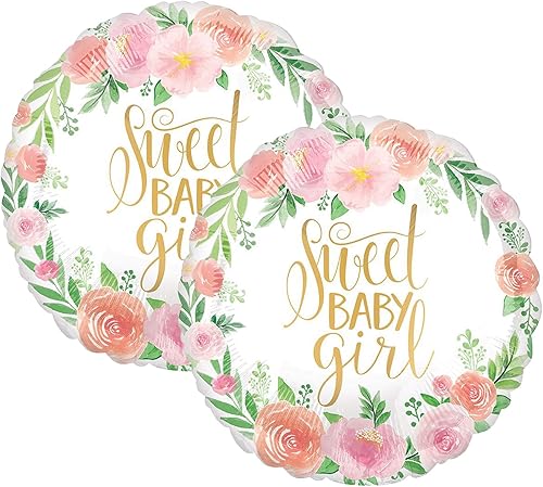 Anagram - Juego de 2 globos de aluminio para fiesta de baby shower, color rosa, floral, de 18 pulgadas