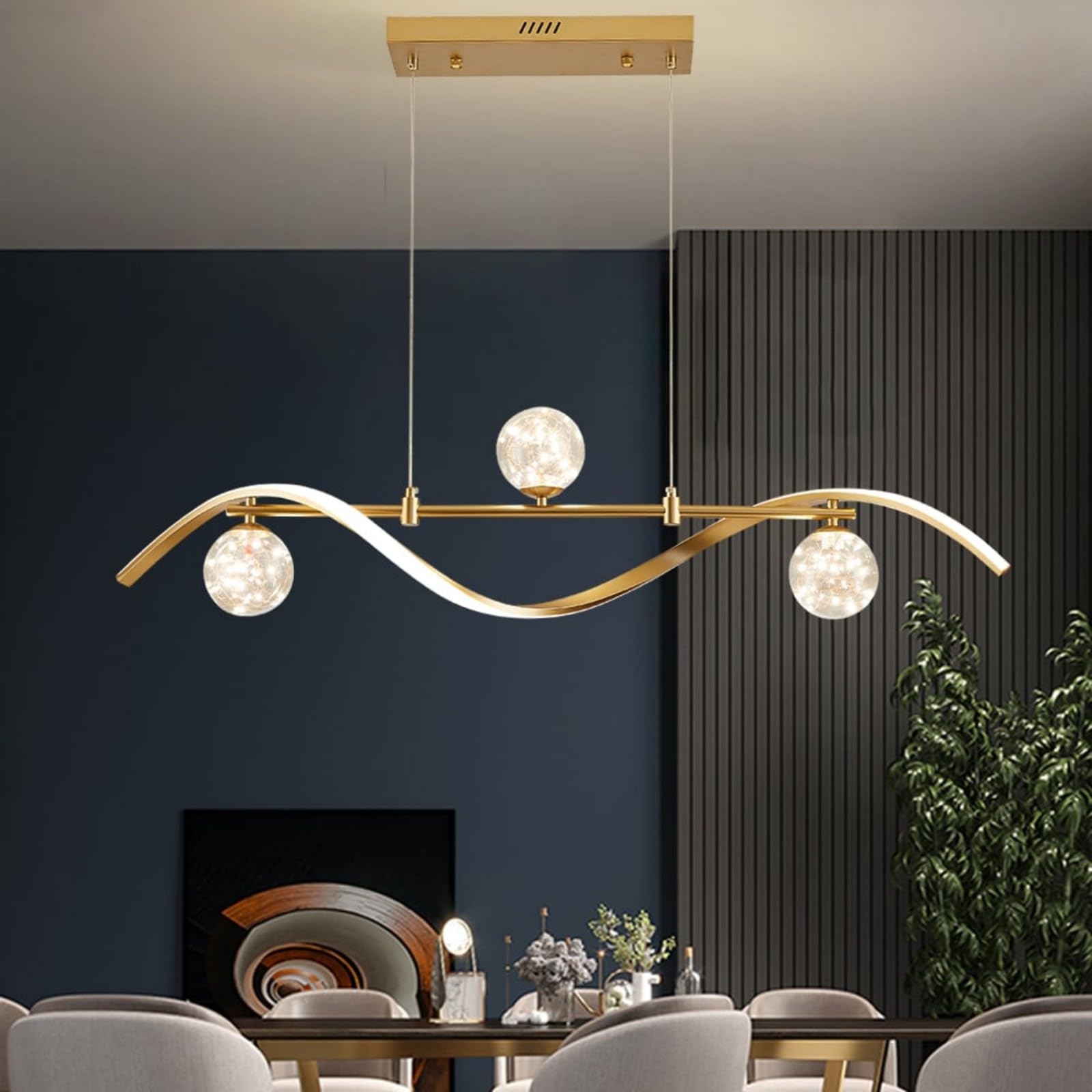 Homary Kitchen Island Lighting, Linear Pendant Light with Glass Globe Shades, Modern Dimmable LED Hanging Light for Dining Room or Bar