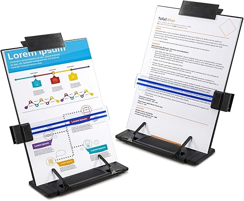 Lawei Paquete de 2 soportes para documentos de escritorio con clip ajustable y guía de línea, soporte portátil para libros de documentos, soporte
