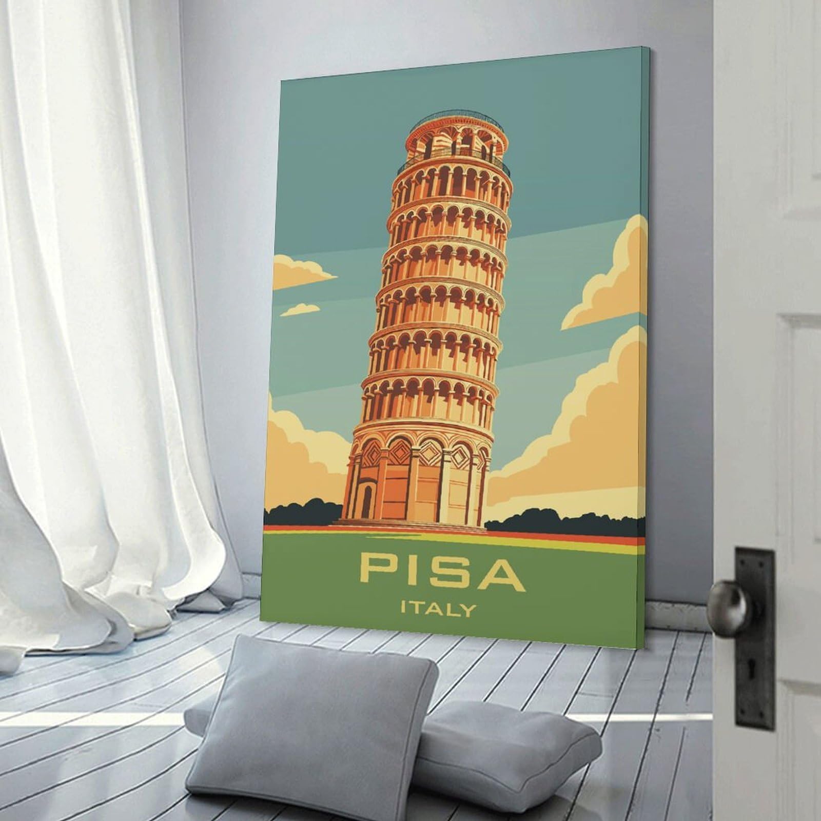Wall Picture Print Leaning Tower of Pisa Italy Poster, 20x30inch(50x75cm), for Living Room, Lounge Or Sitting Room, A Home Accent with Warm Character