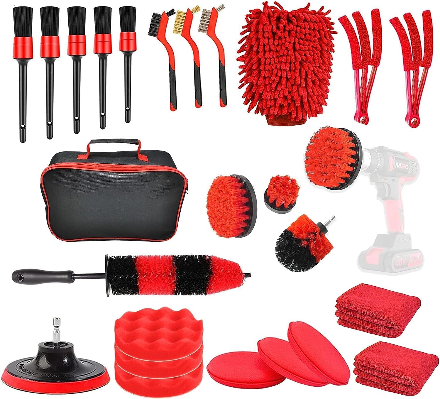 26 Pcs Car Detailing Tool Set with Carry Bag, Car Cleaning Brush Kit