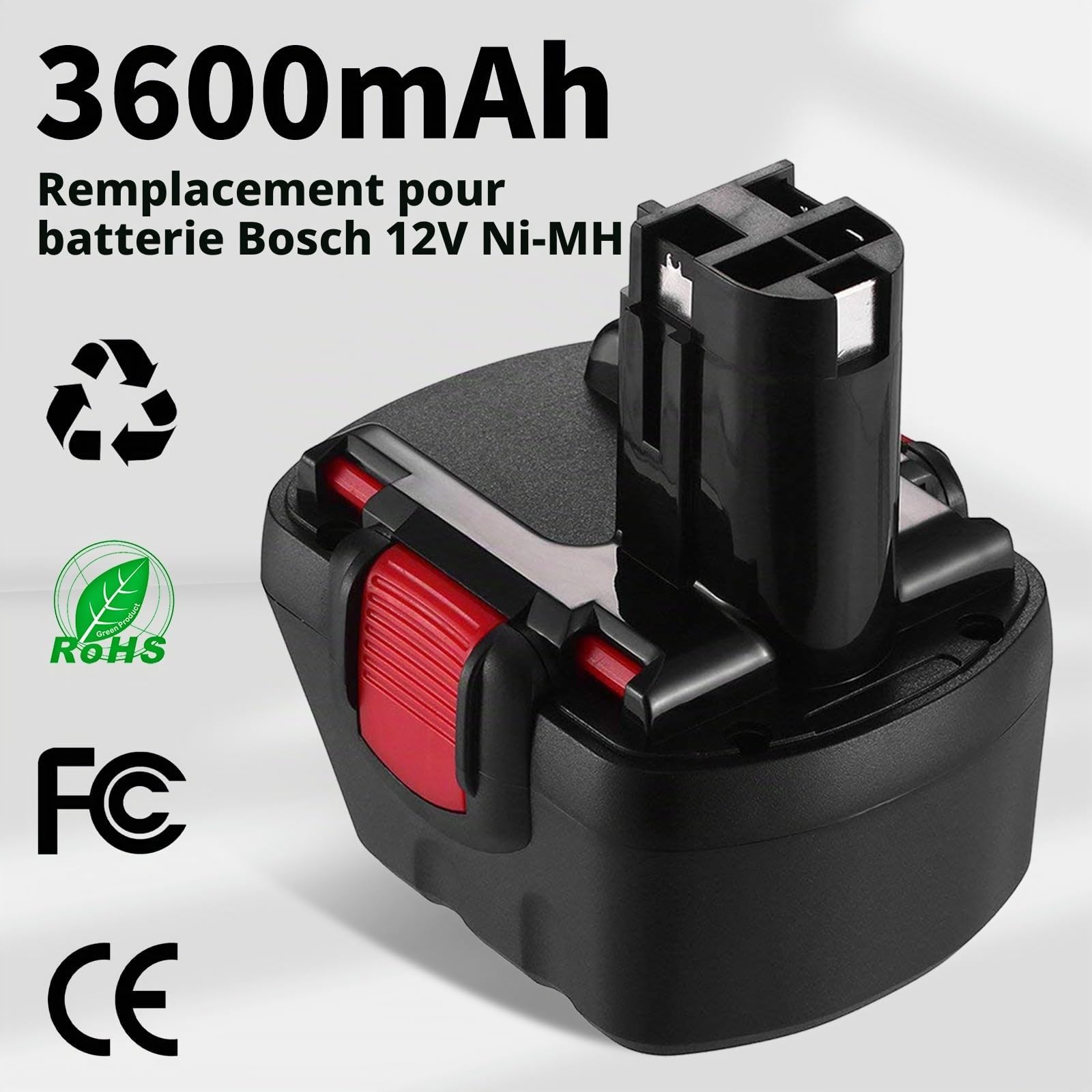 2X 12V 3.6Ah pour Bosch Batterie Ni-MH de Remplacement BAT043 BAT045 BAT120 BAT049 BAT139 PSR 12VE-2 PSB 12VE-2GSB 12VE-2GLI 2607335261 2607335273 2607335374 Outils électroportatifs