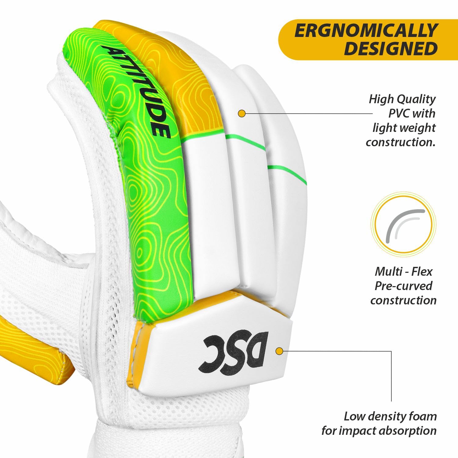 DSC Intense Attitude Cricket Batting Gloves | Color: Multicolor | Size: Youth RH | Material: PU Leather | for Right Hands Batman | Lightweight | Reinforced Protection in Two Lead Fingers