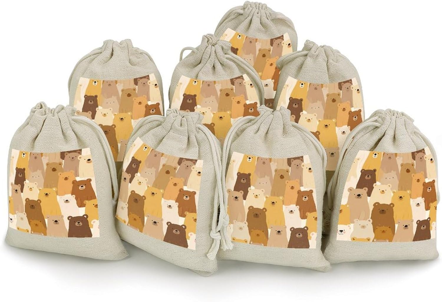 Teddy Bears Faces Cotton Drawstring Bags 8 Pack Small Gift Bag Jewelry Pouch Wedding Birthday Party