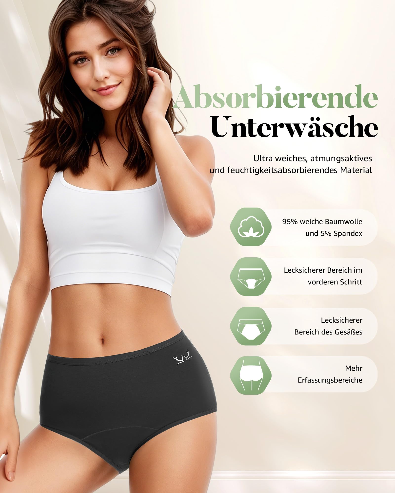 TANSTC Periodenunterschwäsche Starke Blutung Unterhosen Damen Baumwolle Menstruationsunterwäsche Mädchen High Waist Perioden Menstruation Unterwäsche Frauen Slips 3er Pack