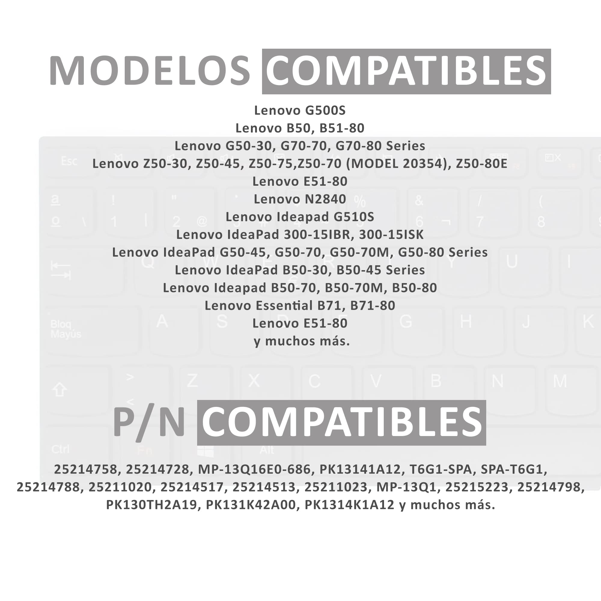 PORTATIL MOVIL - Teclado Compatible con Lenovo Z50-70 (Model 20354) T6G1-SPA MP-13Q1 25215223