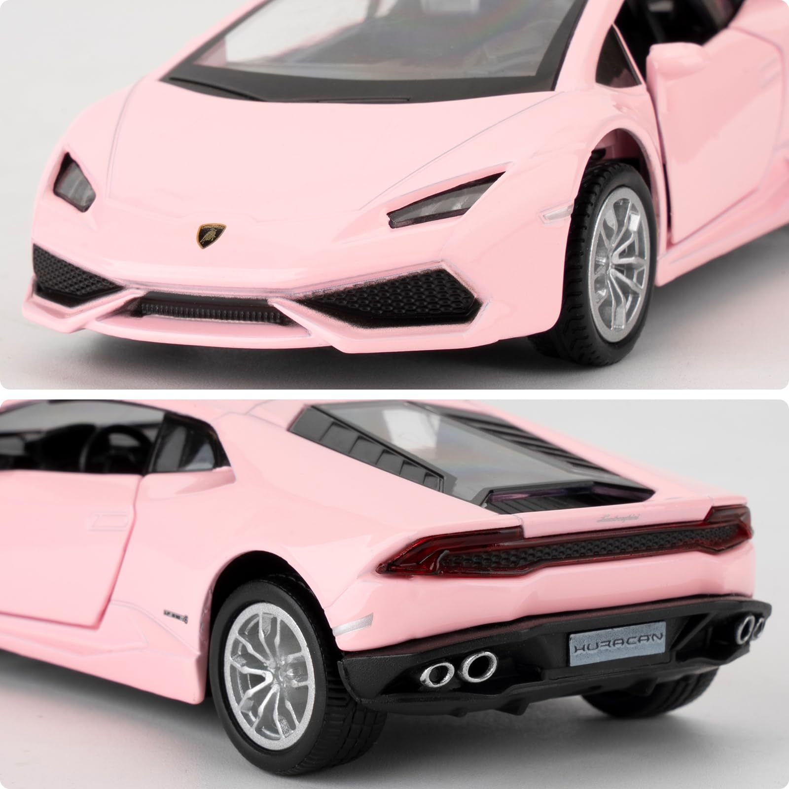 imtfzct 1/36 Lamborghini Huracan LP610-4 Model Car, Alloy Steel Toy Car with Pullback Function, Car Gifts for Boys and Girls (Pink) - Image 4