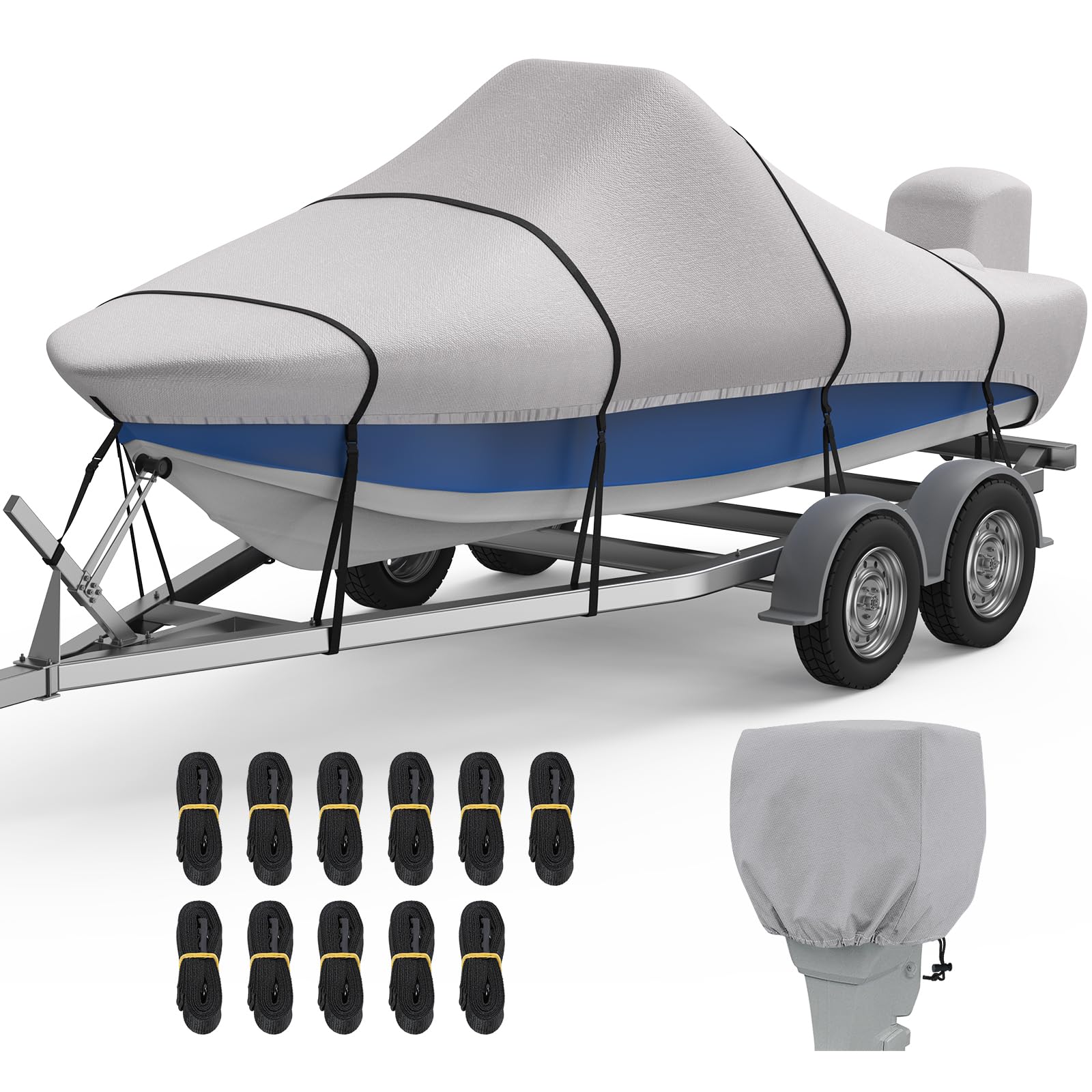 Center Console Boat Cover, 1200D Middle for V-Hull Runabouts Bass Boats with Motor Cover Fits 16'-18.5' Long and Beam Width up to 98" W, Gray