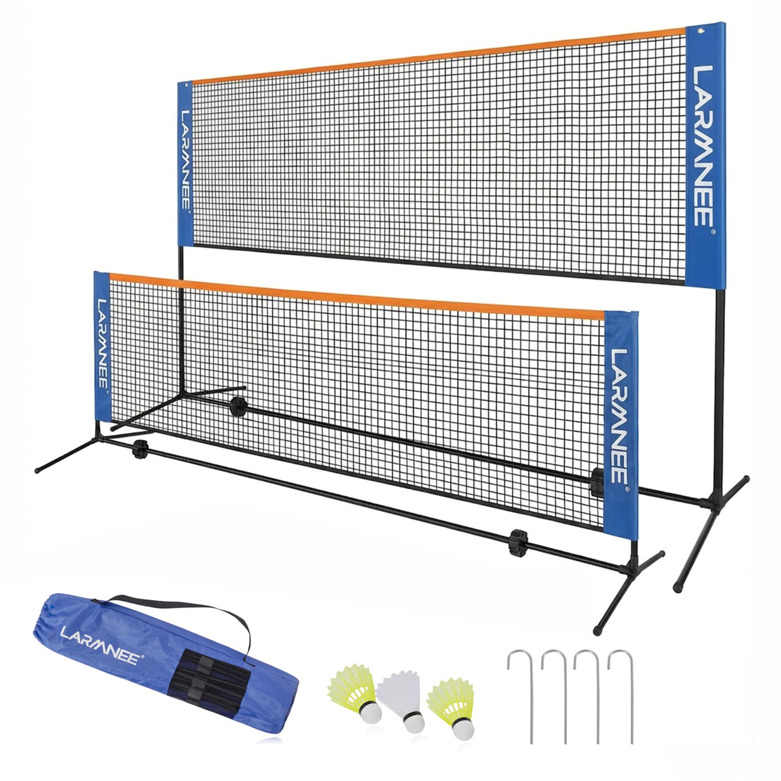 LARMNEE Badmintonnetz, Volleyballnetz, Federballnetz, 3-Fach-Höhenverstellbar 107/120/155cm, Tragbares Set für Tennis, Badminton oder Volleyball, für Garten, Indoor, Outdoor
