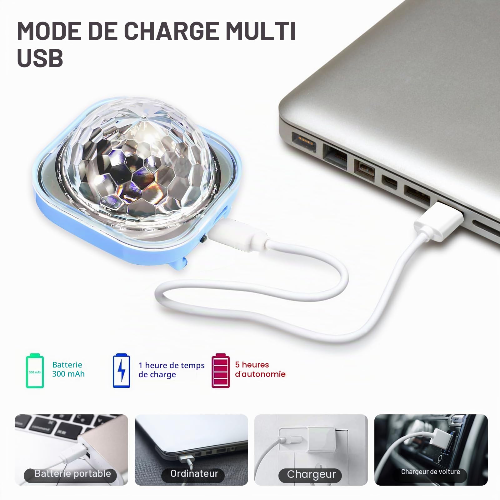 BORDEAG Boule Disco Bracelet, 3 Pièces Lampe LED Contrôlée Par La Musique, Lumière Disco Ball Rechargeable USB, Lumière De Fête Pour Anniversaire, DJ Club