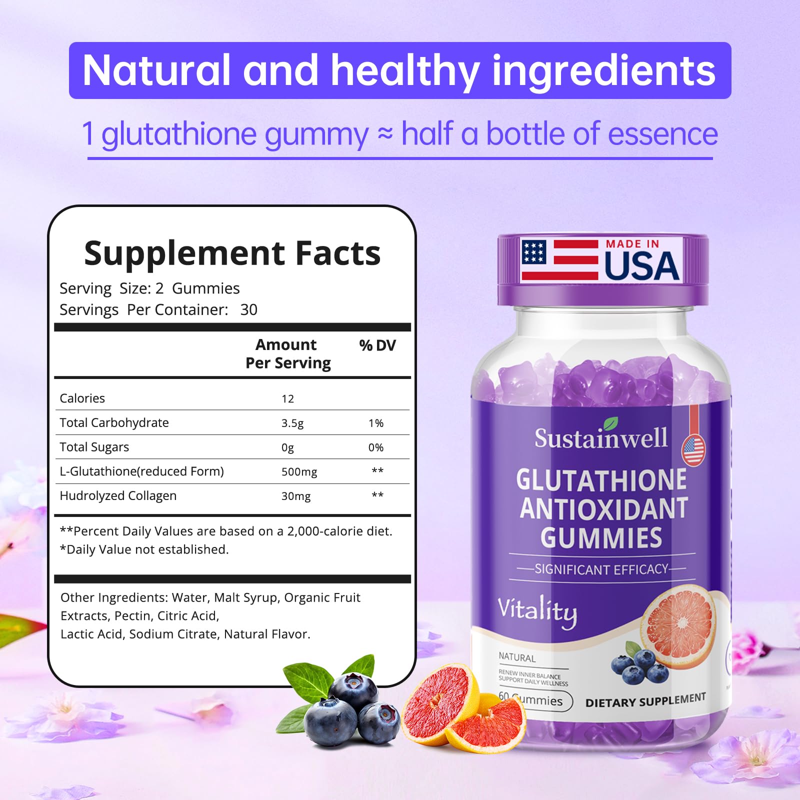 Amazon.com: SustainWell Liposomal Glutathione Supplement, 500 mg Per  Serving Pure L Glutathione, Phospholipid Complex, High Absorption  Antioxidant for Anti-Aging Skin Brightening Detox, Non GMO 60 Vegan Gummies  : Everything Else