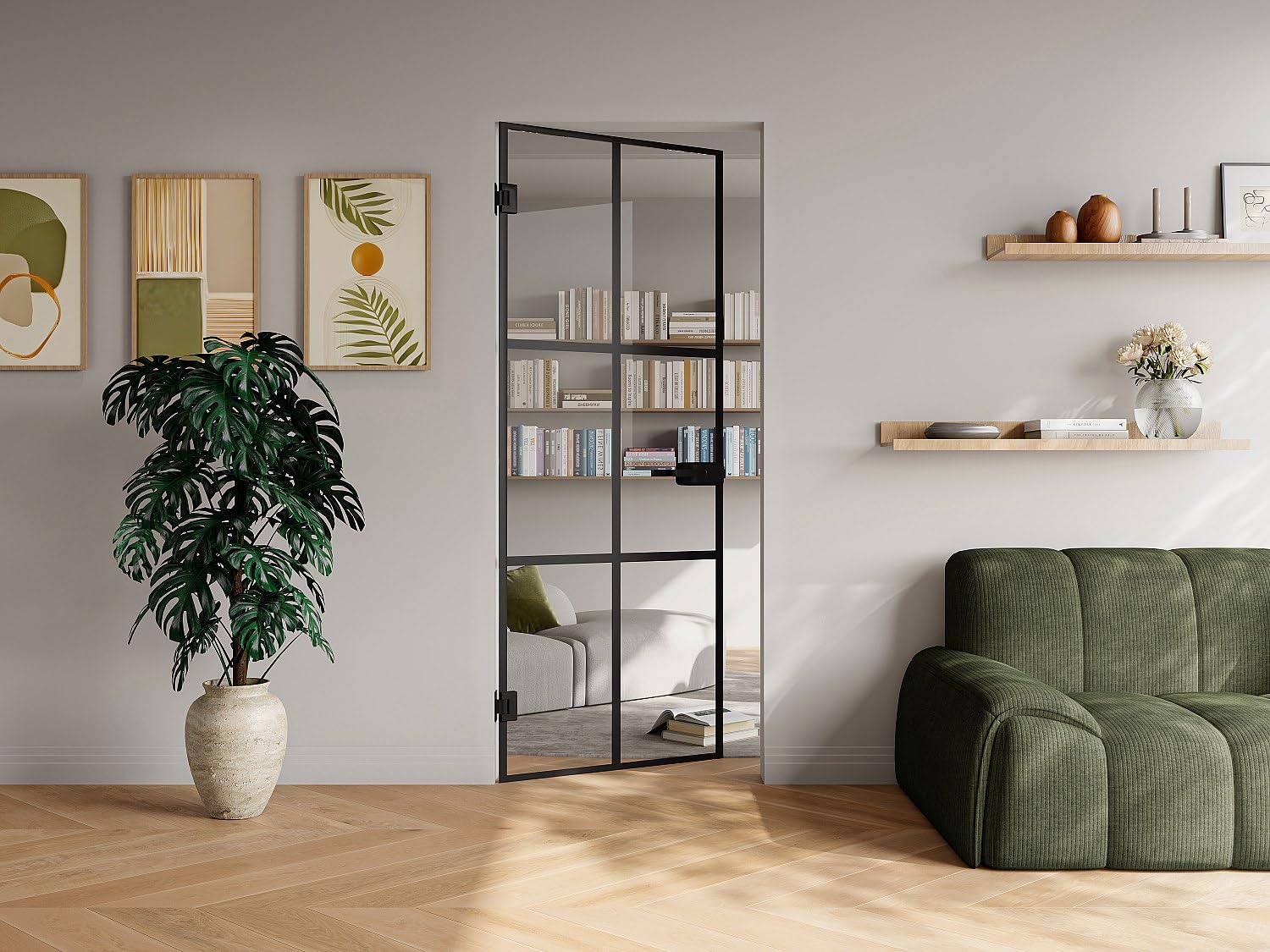 Vente-unique - Puerta con marco Seroto - L 73cm x A 0.8cm x H 204cm - cristal templado - negro