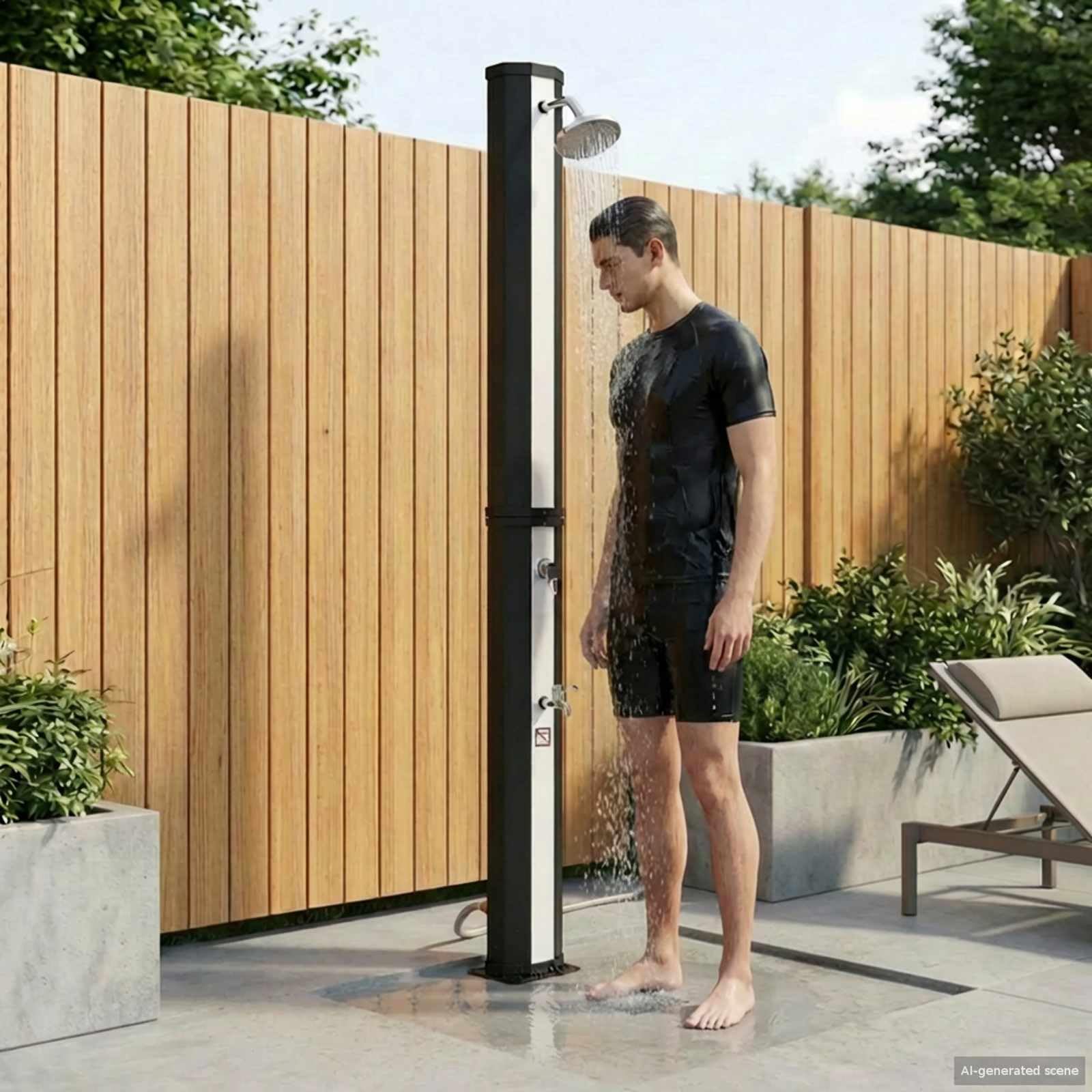 Prysznic solarny 40 l, prysznic zewnętrzny z prysznicem nożnym i mieszaczem jednouchwytowym, ogrodowy prysznic solarny 217 cm, czarny