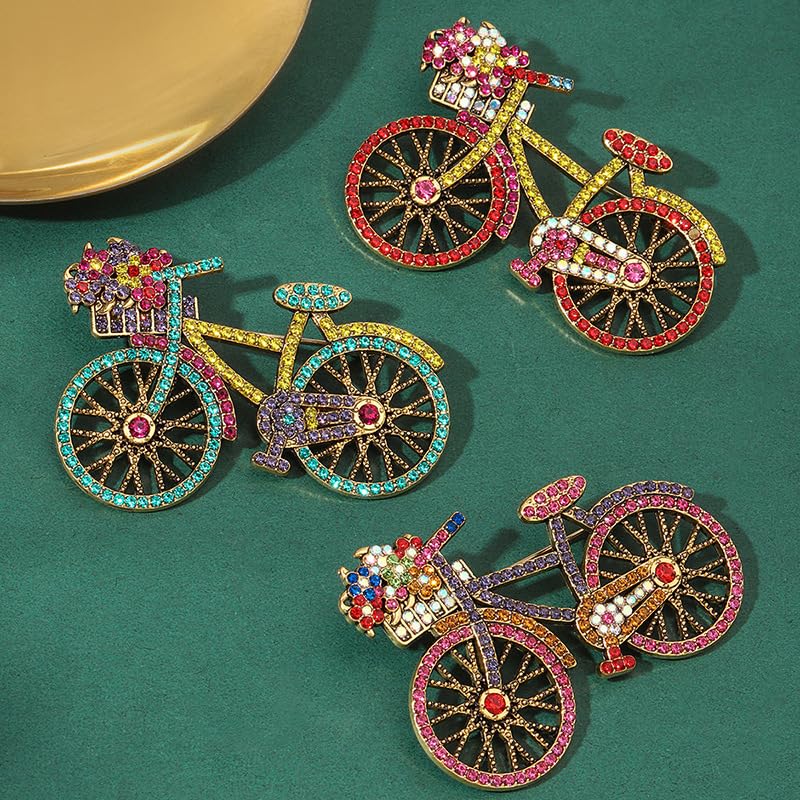 Image of coadipress Rhinestone Creative Bicycles Brooch Pin for Women Vintage Brooch Rhinestone Brooch Elegant Colorful Brooch Pin Classic Decorative Wedding Fashion Jewelry Gift