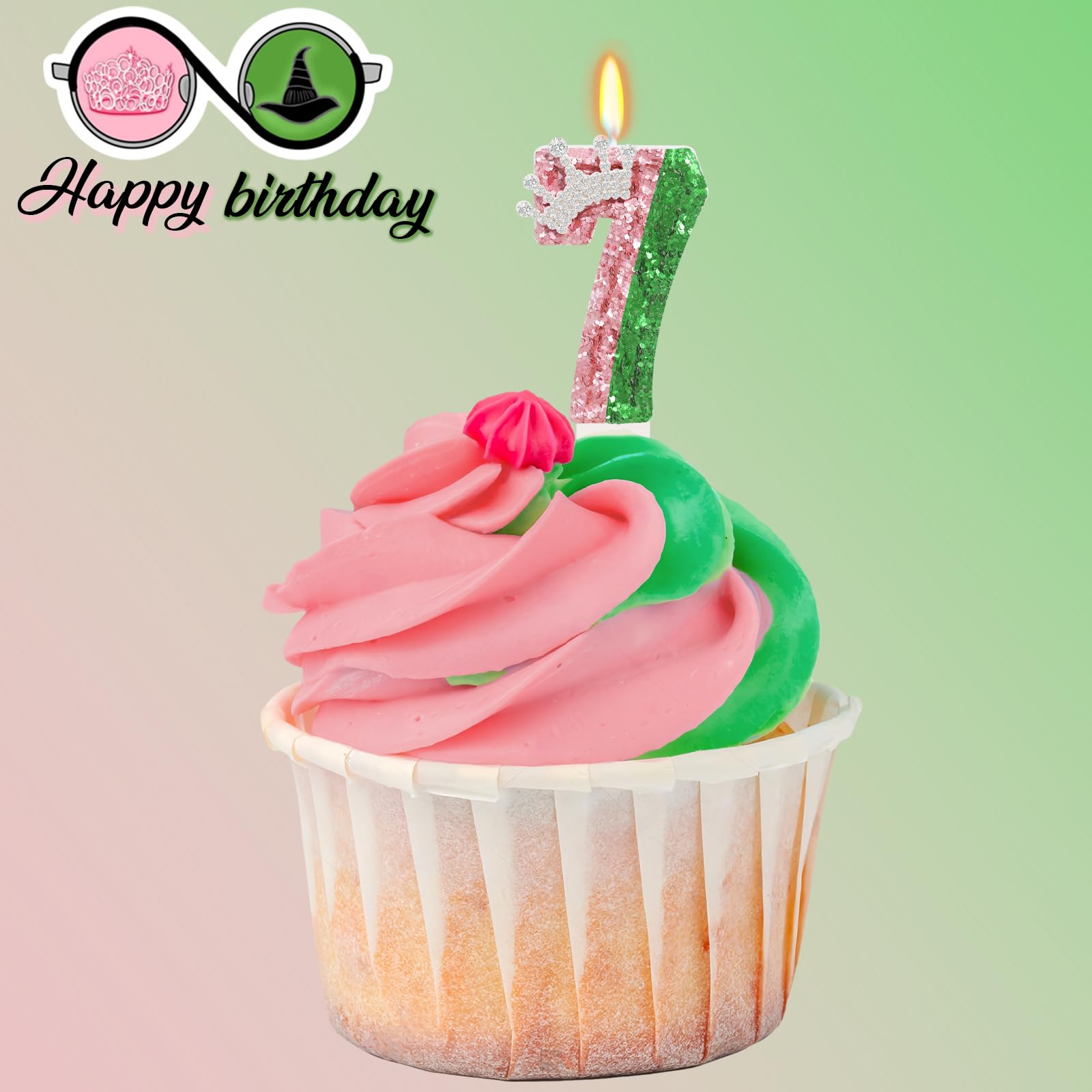 Vela con números de cumpleaños rosa y verde, vela con números de cumpleaños malvados, decoración de pastel para decoraciones de fiesta de cumpleaños (número 7)