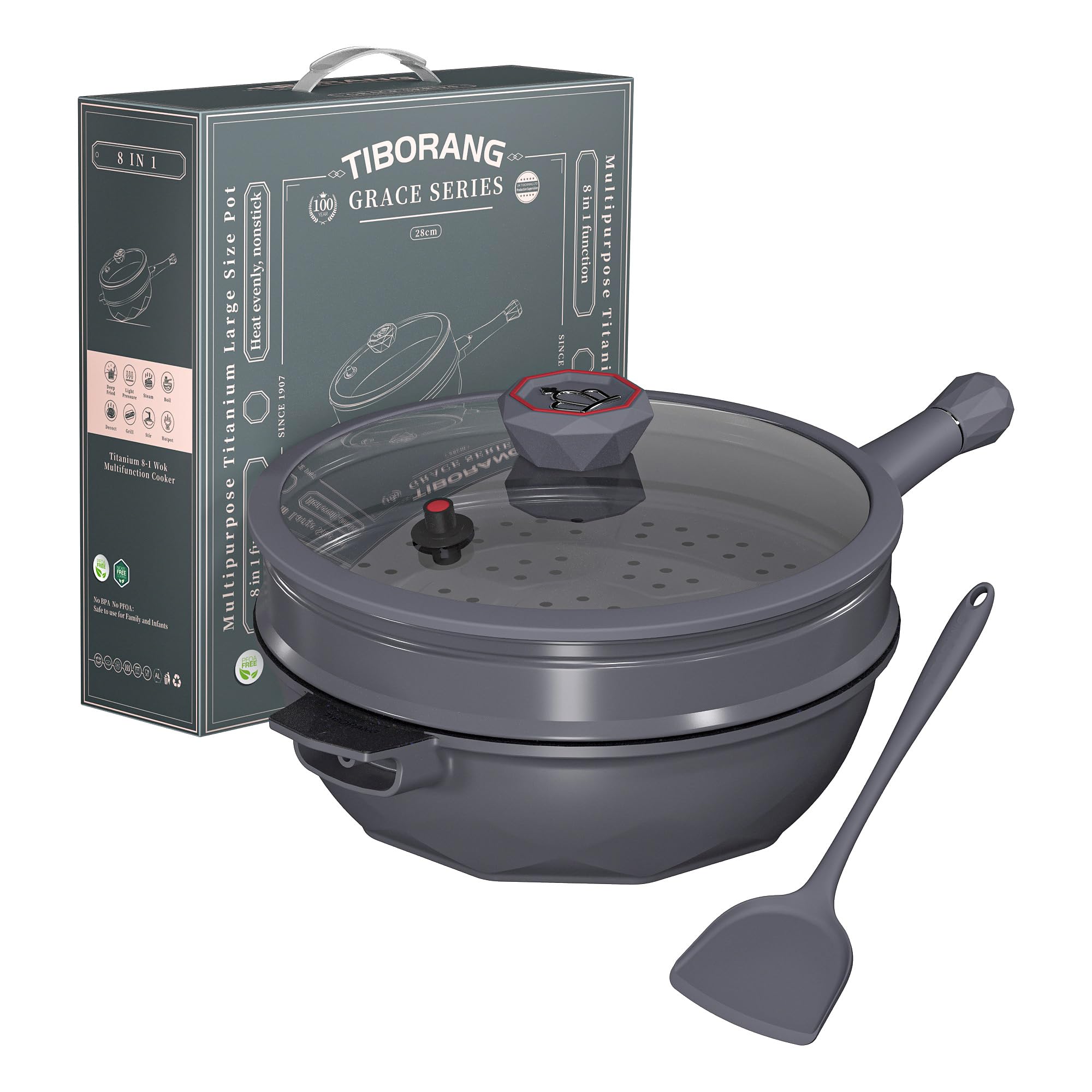 TIBORANG Nonstick Frying Pan, 5 Quart Large Wok