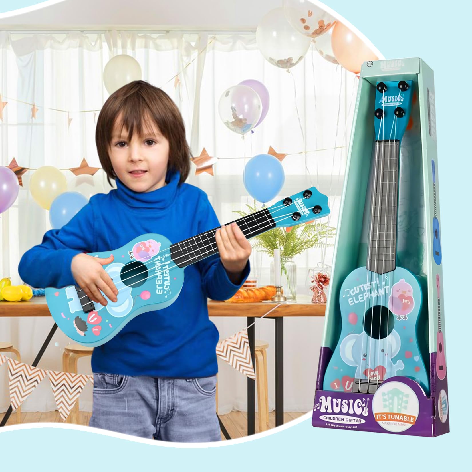 Mini Guitare Ukulélé Pour Enfants 26 Cm - 4 Cordes Réglables, Plastique Sûr, Jouet Musical éducatif (bleu)