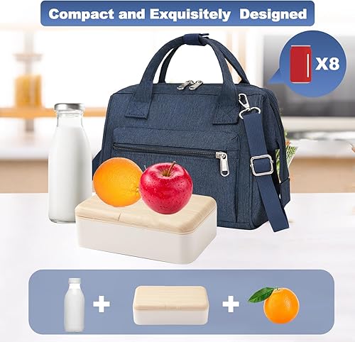 Miniatura 2 de Lonchera para mujer, pequeña bolsa de almuerzo aislada con correa, de apertura amplia, fácil de limpiar, mochila de almuerzo para el trabajo diario,
