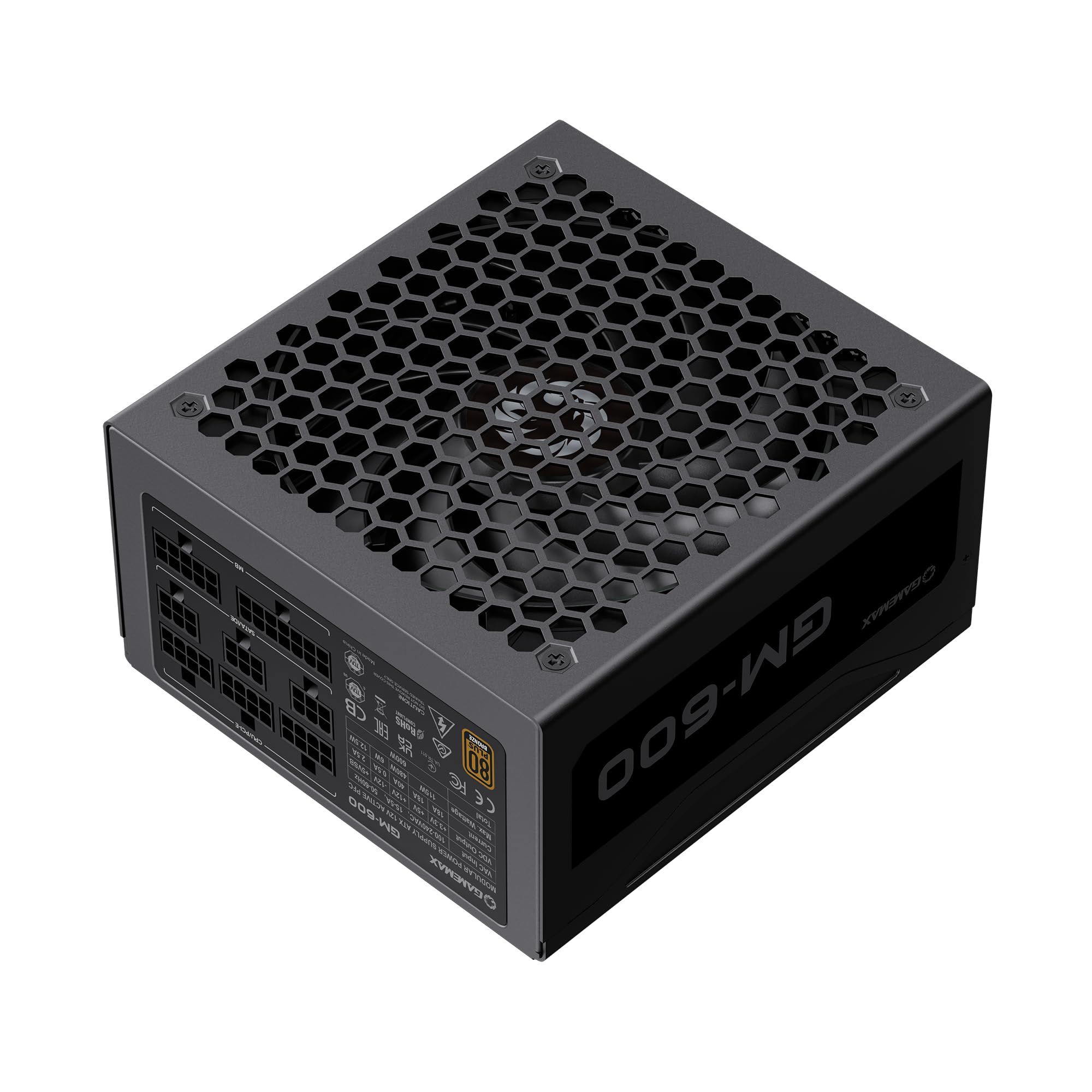 GAMEMAXGM Series Power Supply, Semi-Modular, 80 Plus Bronze, GM-600 Modular, Black