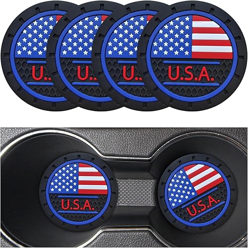 Augeny 2 posavasos para automóvil, 2.75 pulgadas, bandera estadounidense, con inserción de bandera de Estados Unidos, posavasos para auto, tapete