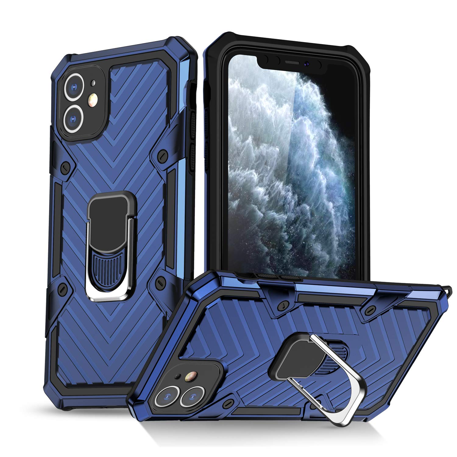 Phone Case for iPhone 11 Shockproof Cover with Ring Holder Upgrade Armor Designed Durable Soft TPU Protective 360 Degrees Rotation Ring Grip,Blue