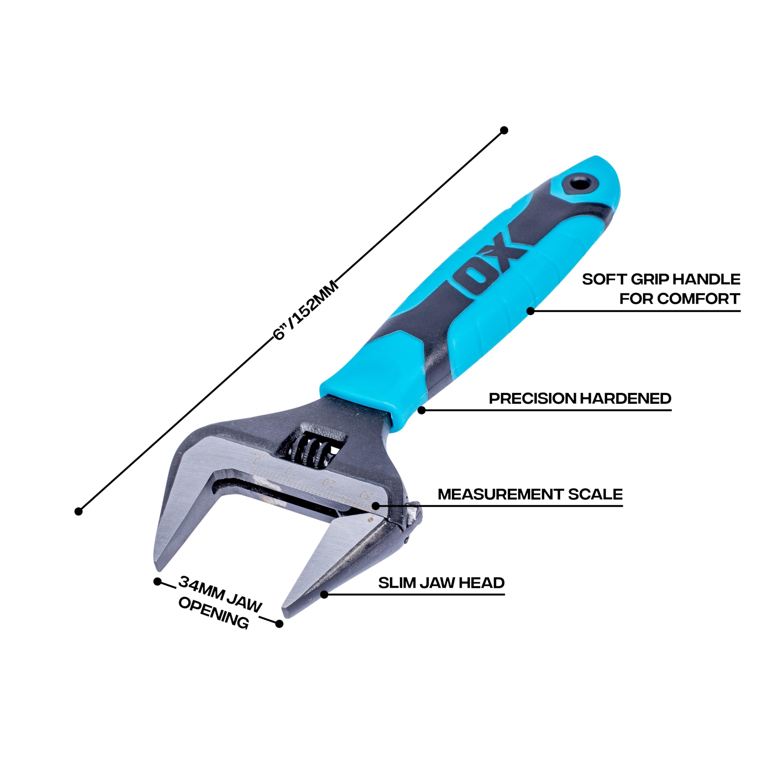 OX - Chiave regolabile professionale, extra larga, multicolore, OX-P324606, multicolore, OX-P324606