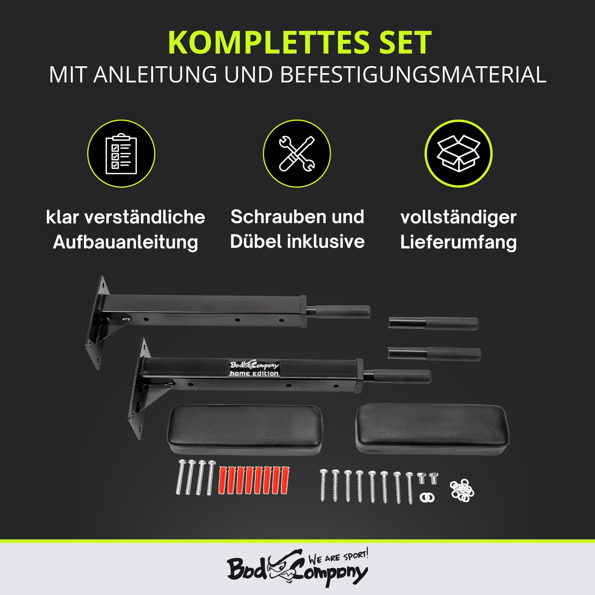 Bad Company Dip-Station zur Wandmontage I Dips-Barren zur Anbringung an der Wand für das Homegym I Parallettes I BCA-46