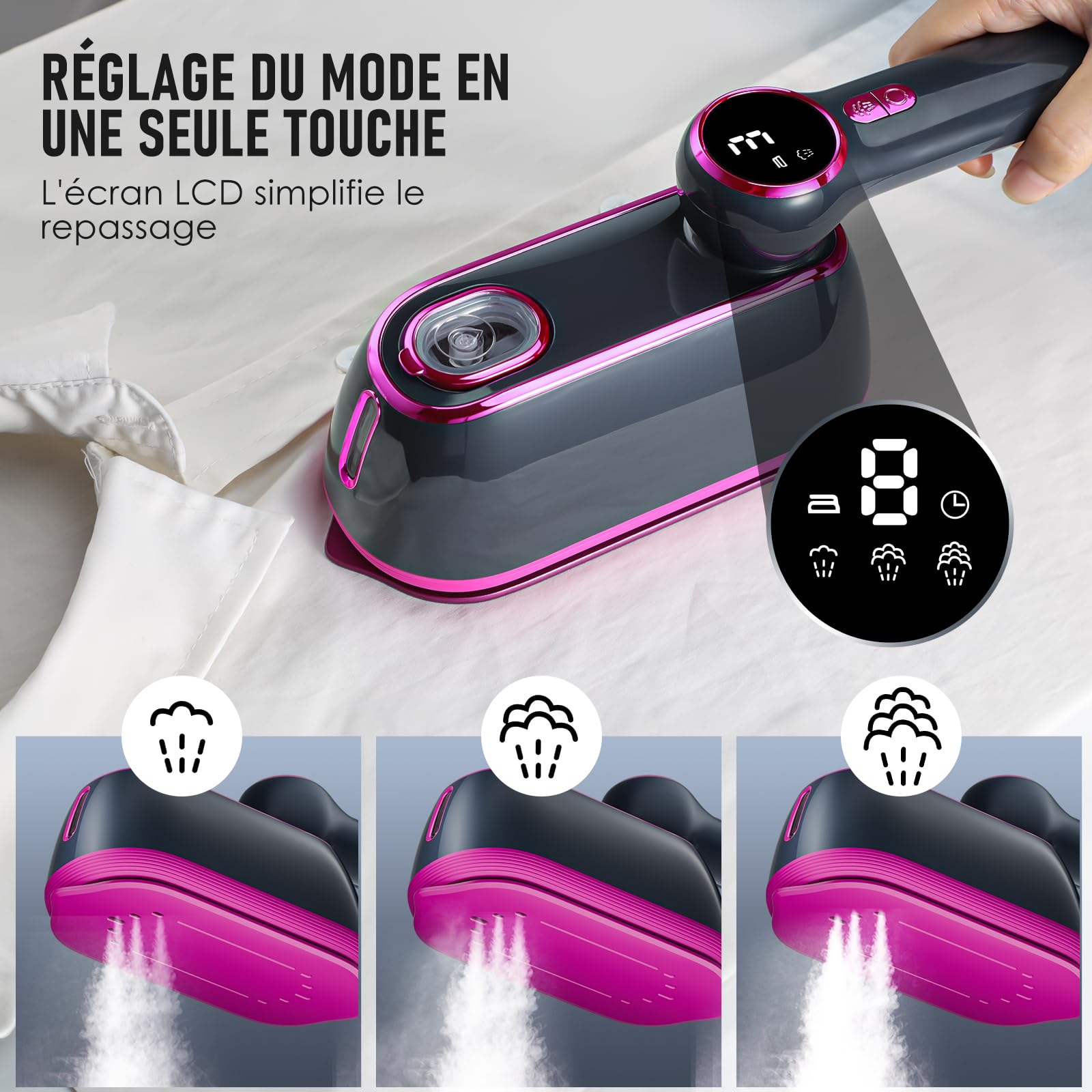 Défroisseur Vapeur 2 en 1 Portable pour Vêtements - Défroisseur a main - Fer à Repasser de Voyage 1200W Léger (0.8kg) - 3 Modes Vapeur, Réservoir 165ml et Écran LED - Idéal Maison & Déplacements