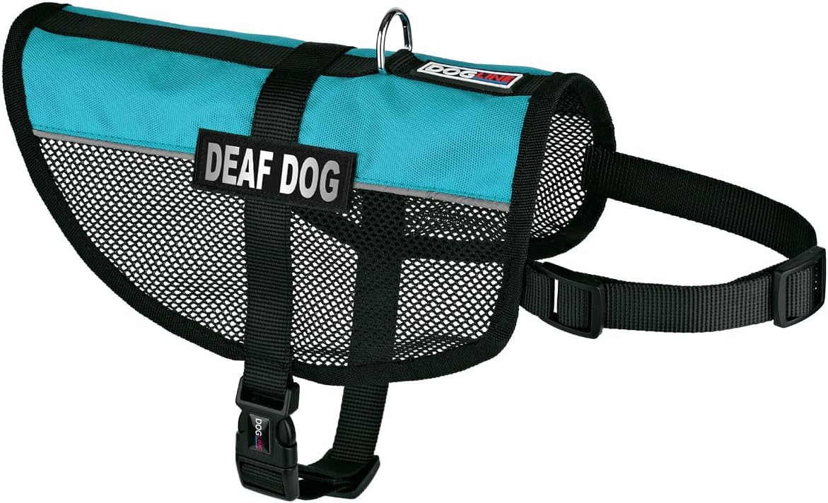 Dogline MaxAire Mesh Vest for Dogs and 2 Removable Deaf Patches, 17"-21", Turquoise