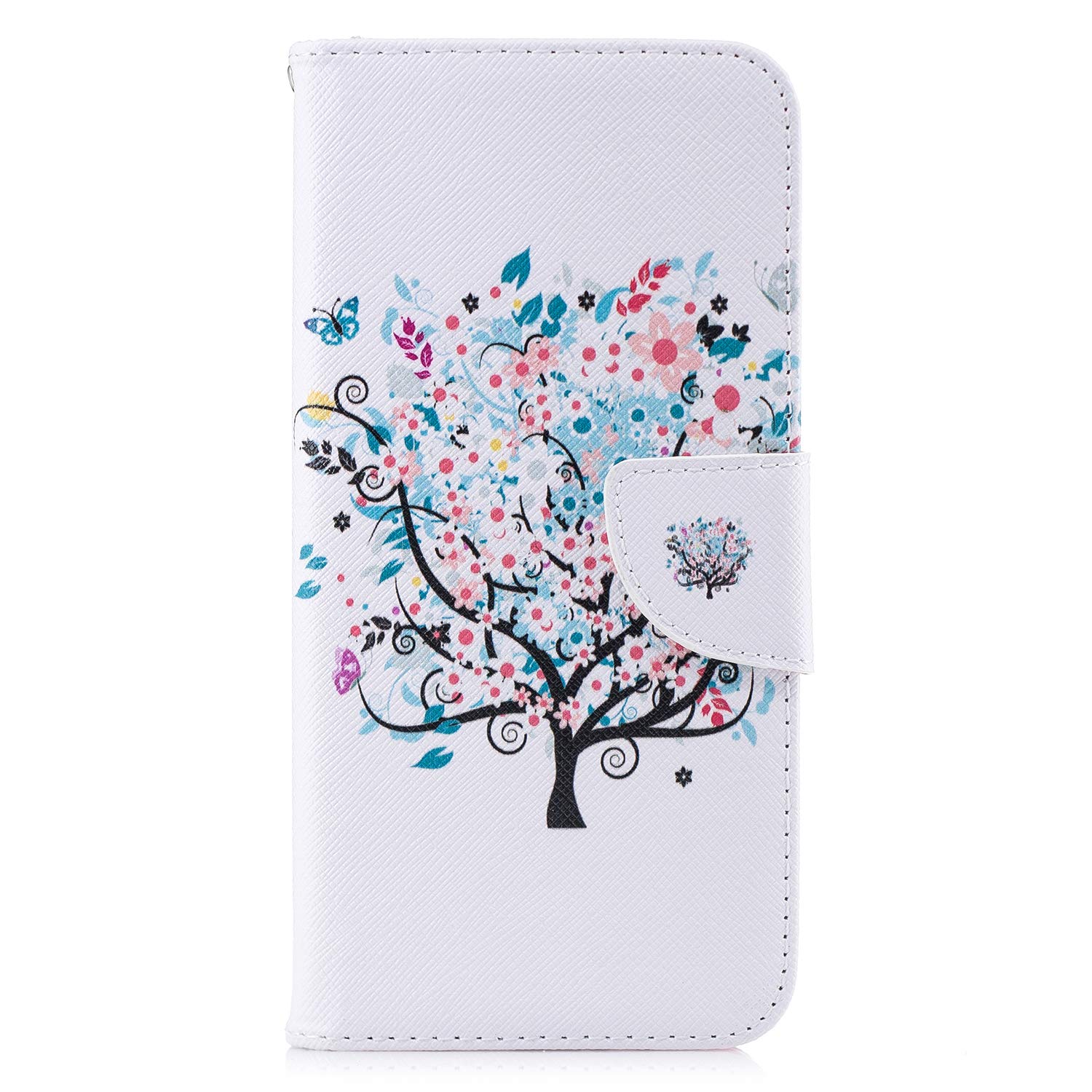 Thoankj Nokia C12 Case Shockproof Slim PU Leather Flip Pouch Wallet Phone Silicone Cover with Magnetic Stand Card Holder Slot Protective Smartphone Cases for Nokia C12 Flower Tree