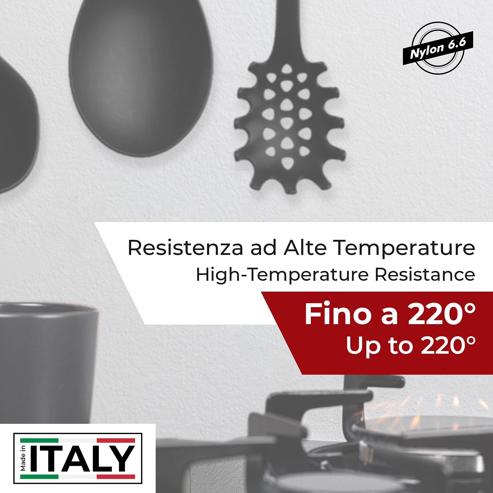 CIPOXPAT Set Utensili Cucina Professionali Made in Italy in Nylon 6.6 Set Mestoli da Cucina da 7pz Antigraffio Antiaderente e Resistente al Calore Fino a 220° Lavabili in Lavastoviglie