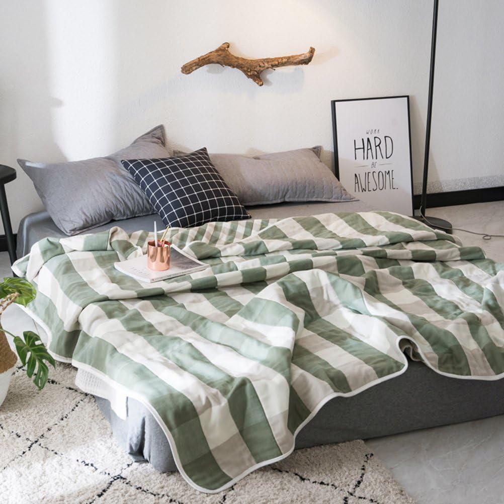 Crаzу Dеаlѕ Uozzi Bedding 6 Layers of 100% Muslin Cotton Premium Toddler Blanket Summer Quilt/Throw Blanket for Teens, Adults (Green Plaid Style, 75x88)