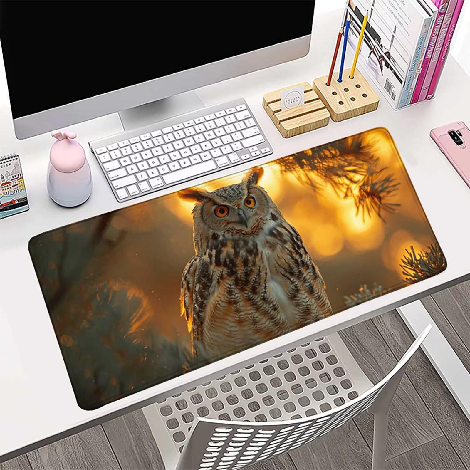 Amarillo Alfombrilla Ratón BúHo Alfombrilla Gaming XXL (1500x800x3MM), Impermeable Mouse Pad con Bordes Cosidos, Tapete Escritorio con Base de Goma Antideslizante para Gaming, PC, Oficina -zzg25054Z