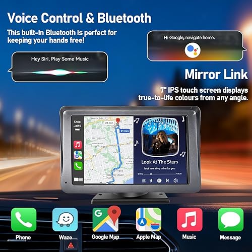 Miniatura 3 de Radio inalámbrica portátil con Apple CarPlay y pantalla Android Auto para automóvil, radio de pantalla táctil antirreflejo de 7 pulgadas con manos