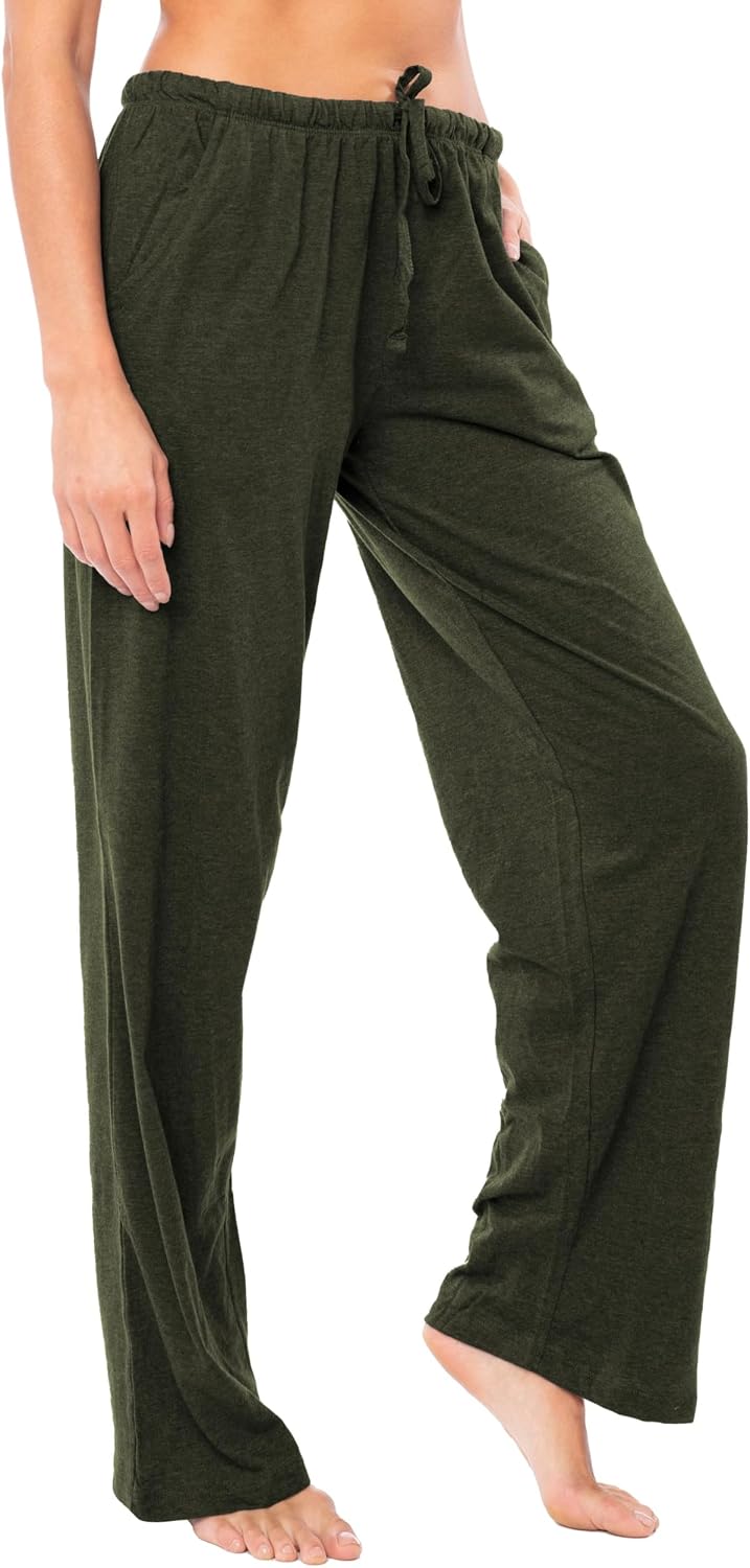 Sexy Basics Women's Soft Flex 100% Cotton Knit Pajama Pants | Lounge Sleep Bottoms | Drawstring & Pockets| Multi Packs