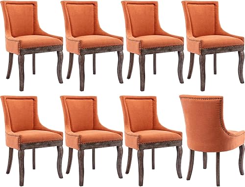 Miniatura 47 de Juego de 4 sillas de comedor tapizadas, sillas de cocina de tela con ribete de cabeza de clavo, sillas de cocina y comedor con respaldo alto, patas