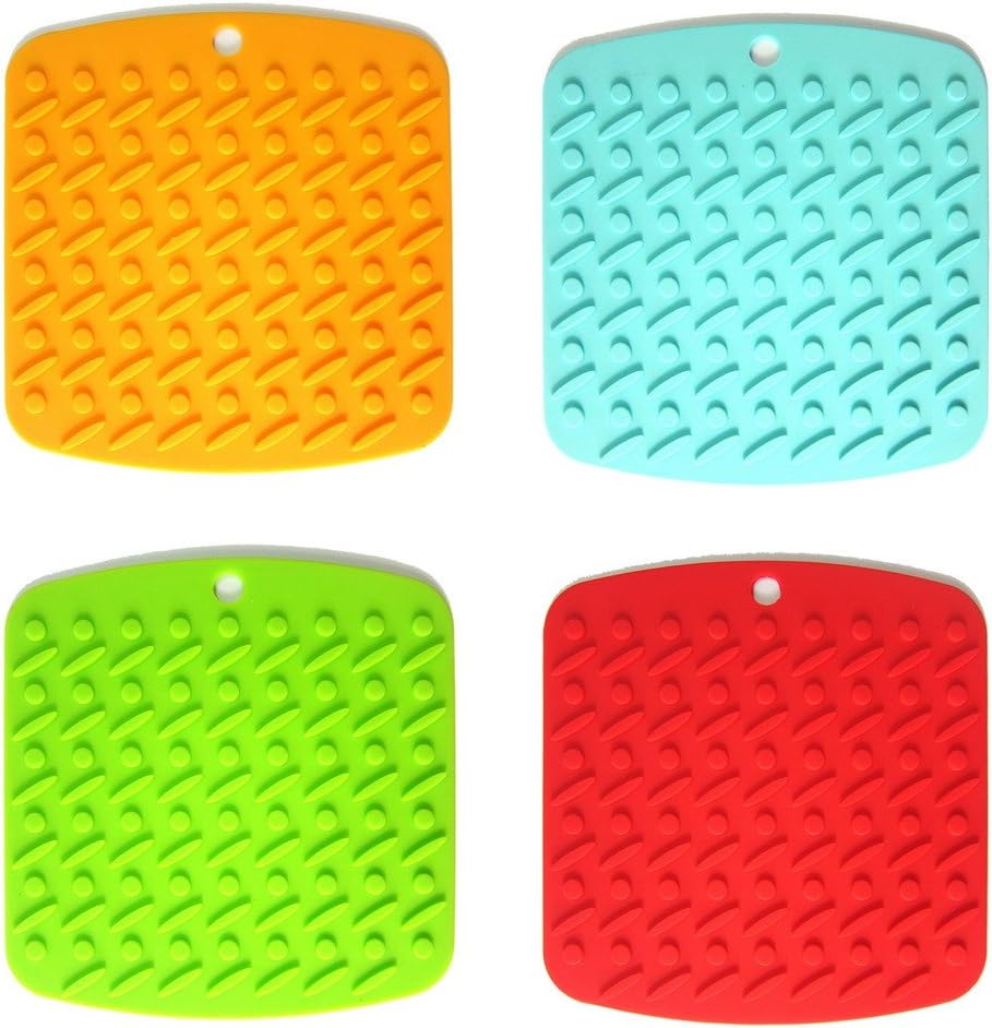 The Seventh Silicone Pot Holder, Trivet Mat, jar Opener, Non-slip Garlic Peeler, Durable, Flexible, Spoon Rest, Tableware Pad Coasters, Heat Resistant Hot Pads, Set of 4