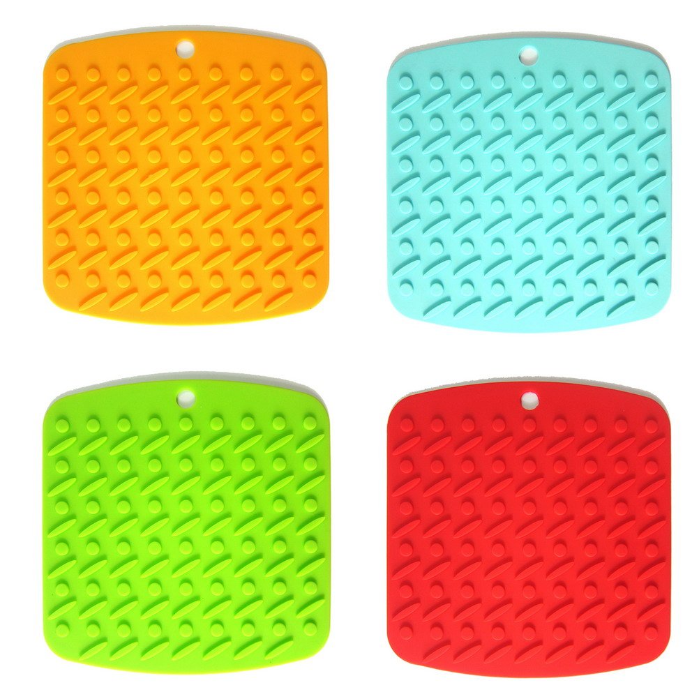 The Seventh Silicone Pot Holder, Trivet Mat, jar Opener, Non-slip Garlic Peeler, Durable, Flexible, Spoon Rest, Tableware Pad Coasters, Heat Resistant Hot Pads, Set of 4